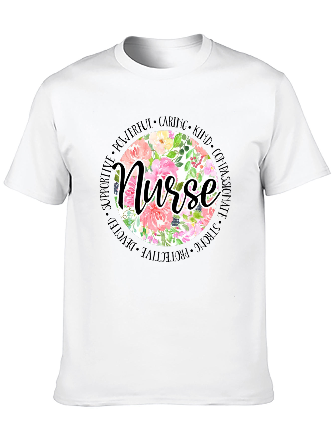 Floral Nurse T-Shirt - Caring Kind Compassionate Tee