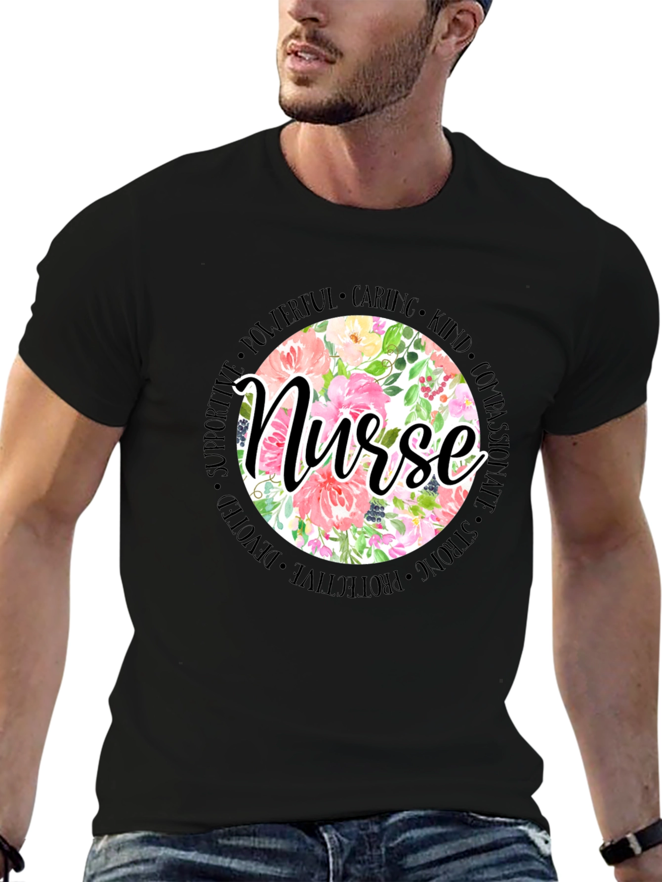 Floral Nurse T-Shirt - Caring Kind Compassionate Tee