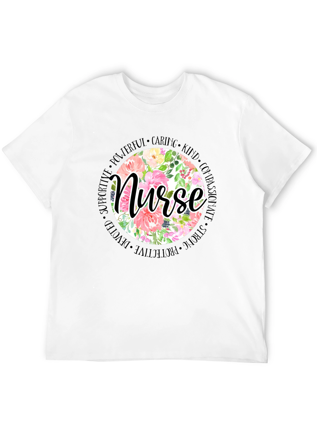 Floral Nurse T-Shirt - Caring Kind Compassionate Tee