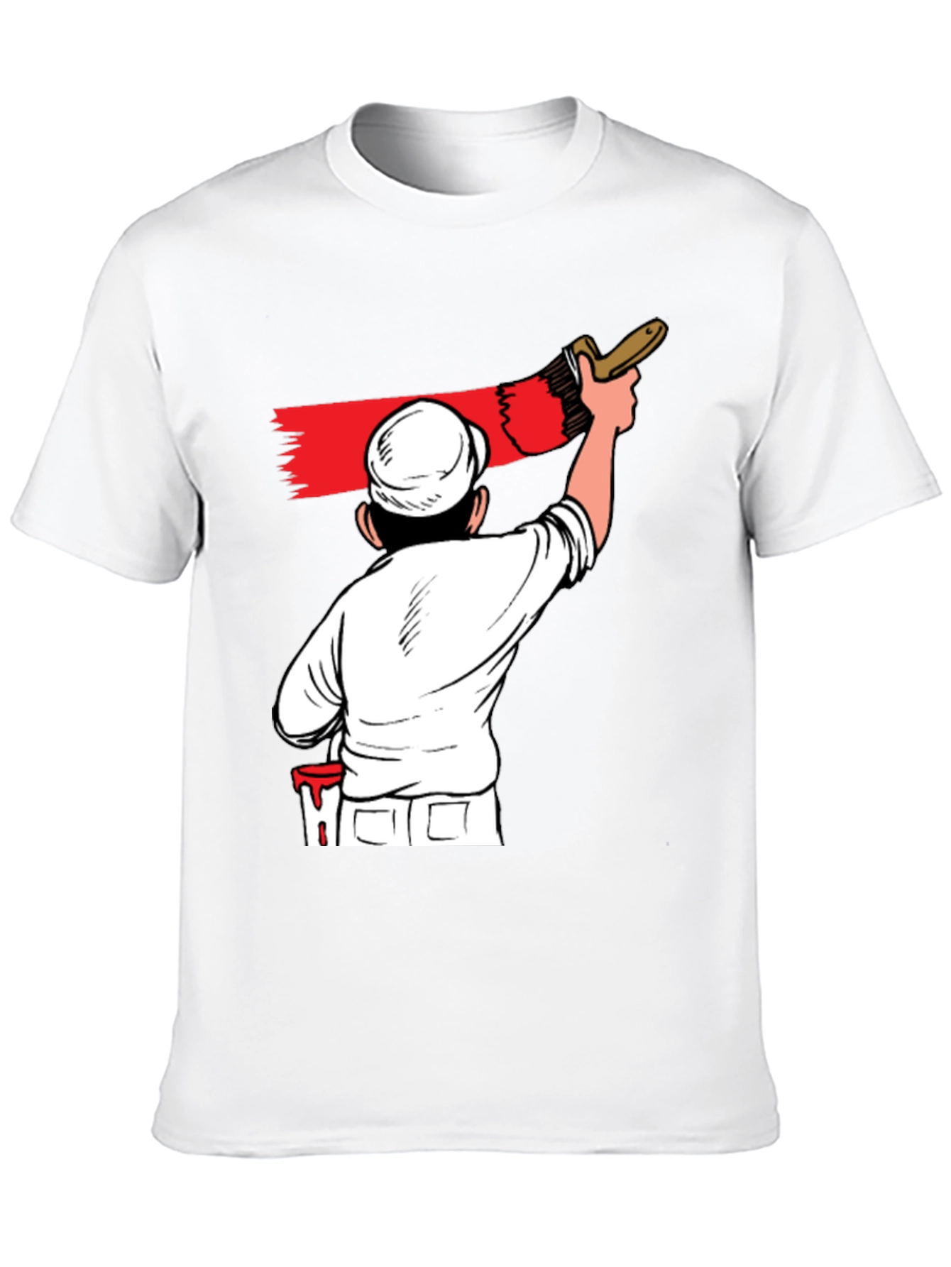 Painter Cartoon Graphic T-Shirt - Black Crew Neck