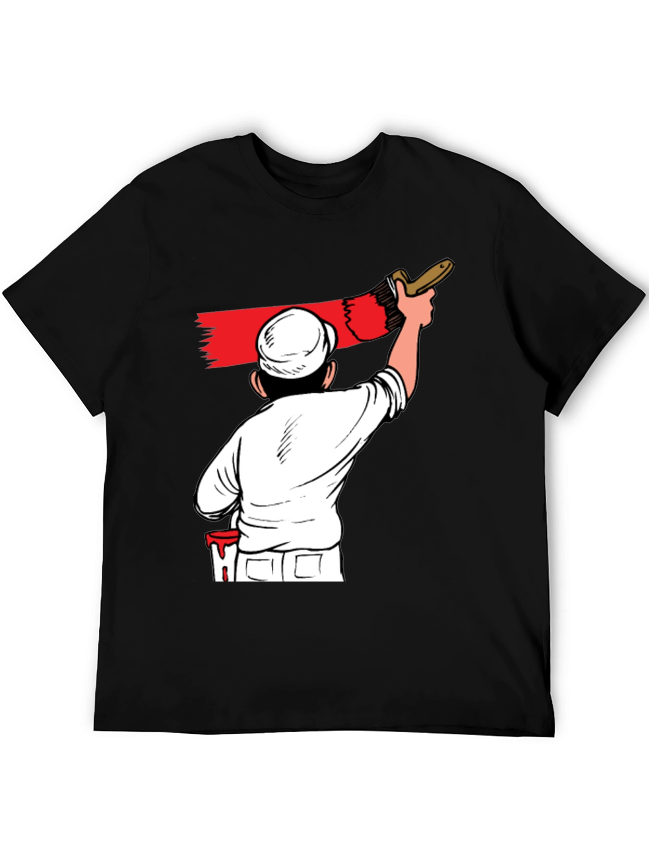 Painter Cartoon Graphic T-Shirt - Black Crew Neck