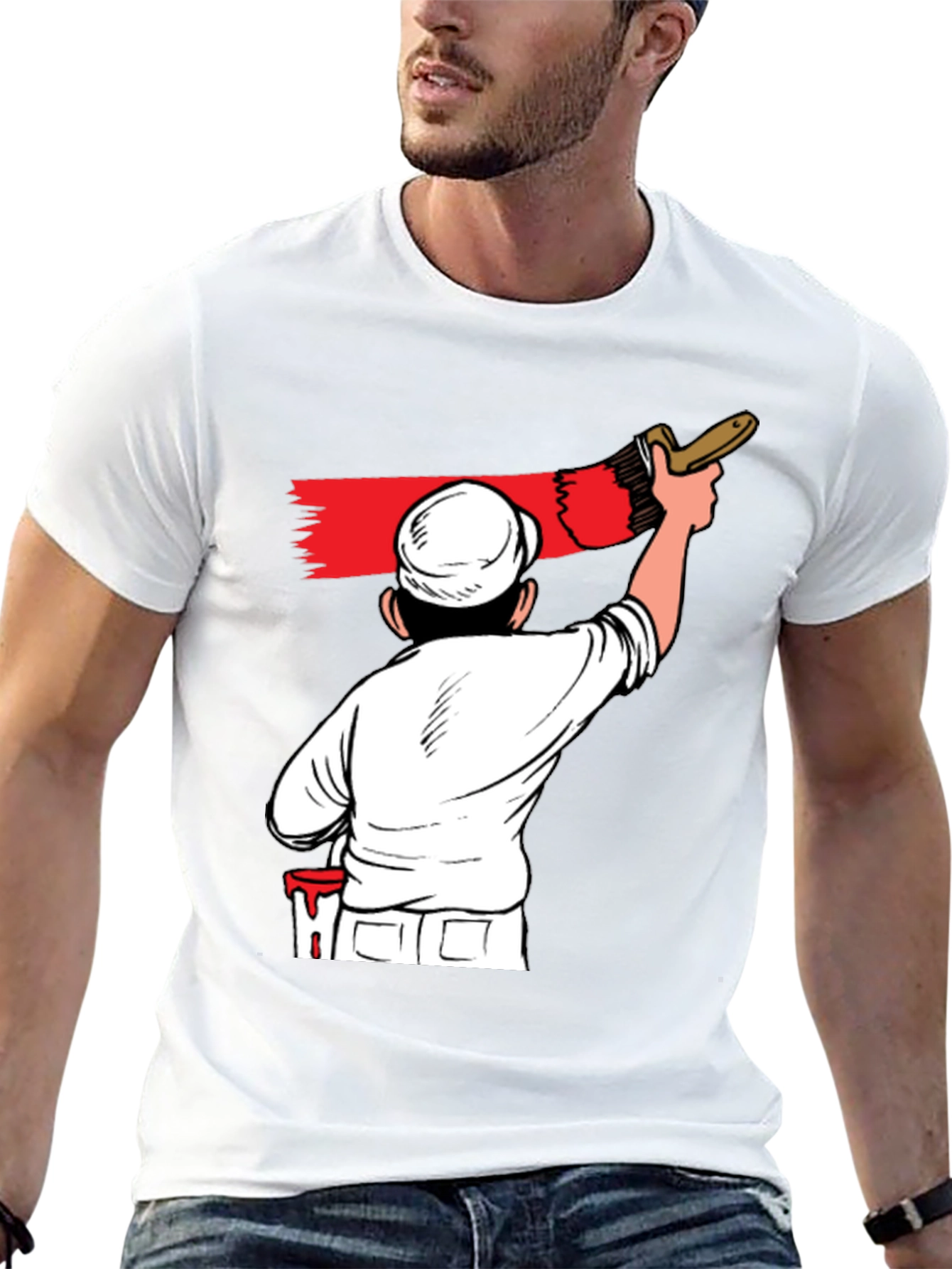 Painter Cartoon Graphic T-Shirt - Black Crew Neck