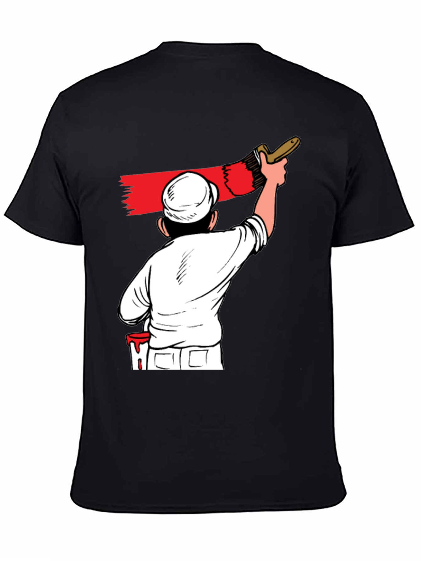 Painter Cartoon Graphic T-Shirt - Black Crew Neck