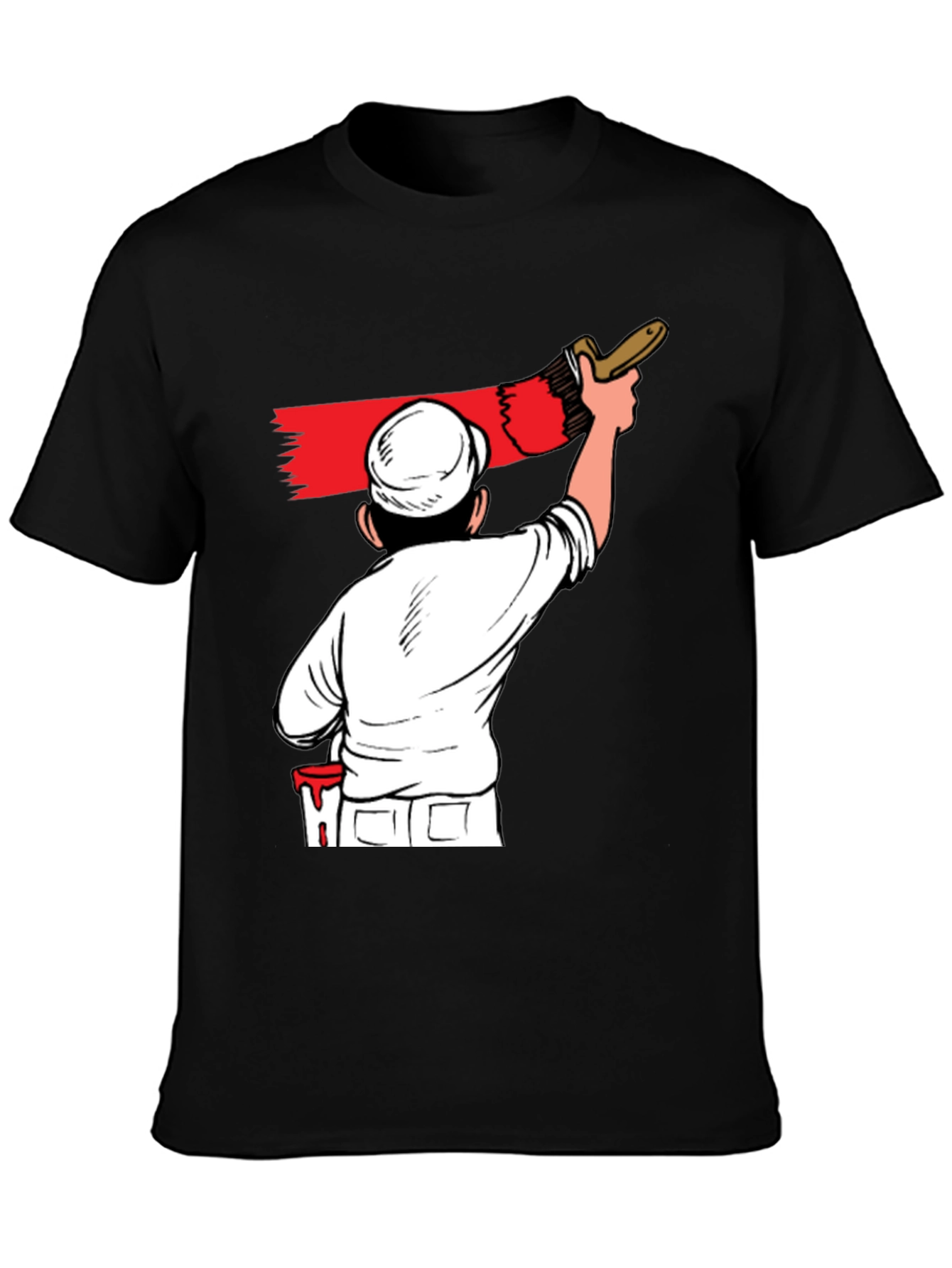 Painter Cartoon Graphic T-Shirt - Black Crew Neck