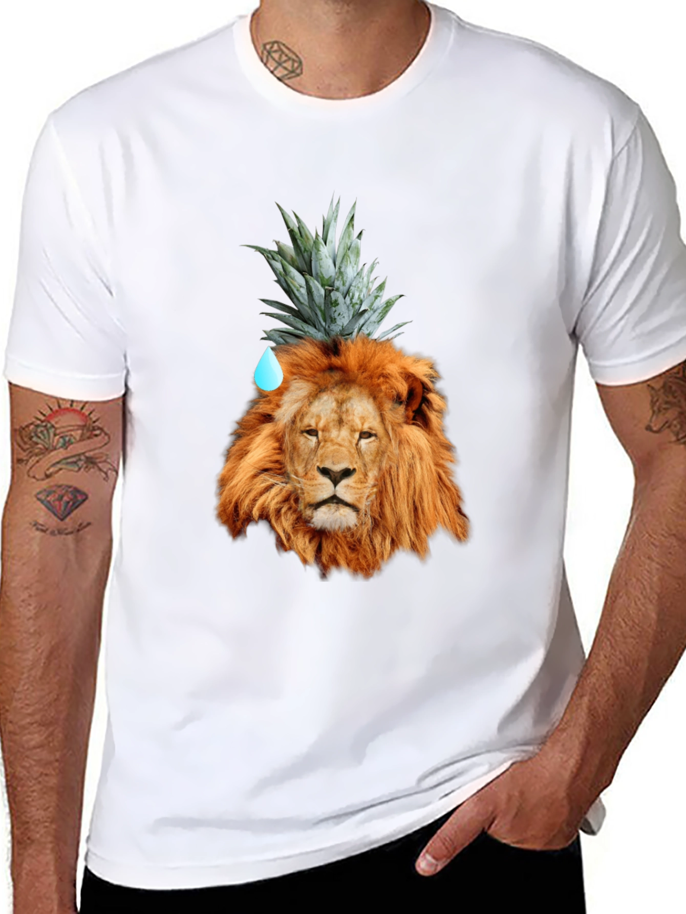 Lion Head with Pineapple Crown Novelty T-Shirt