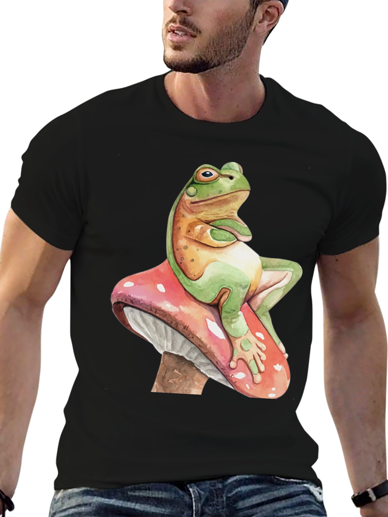 Frog on Mushroom T-Shirt - Relaxed Funny Graphic Tee