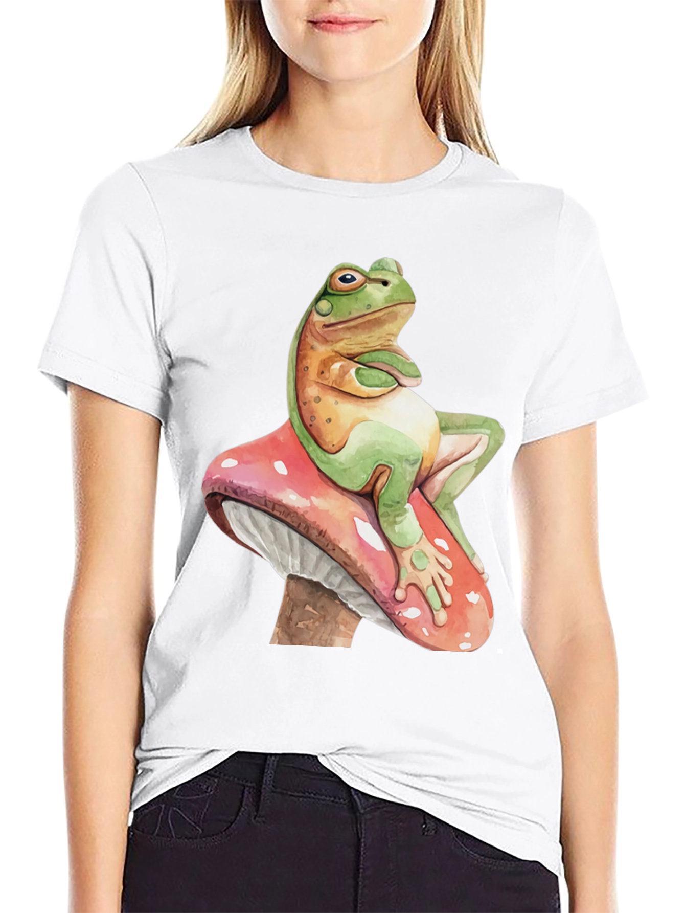 Frog on Mushroom T-Shirt - Relaxed Funny Graphic Tee