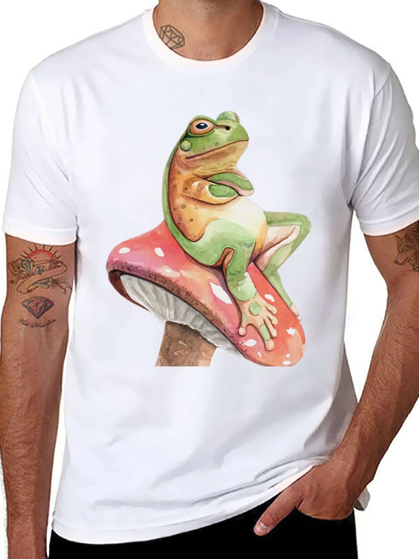 Frog on Mushroom T-Shirt - Relaxed Funny Graphic Tee
