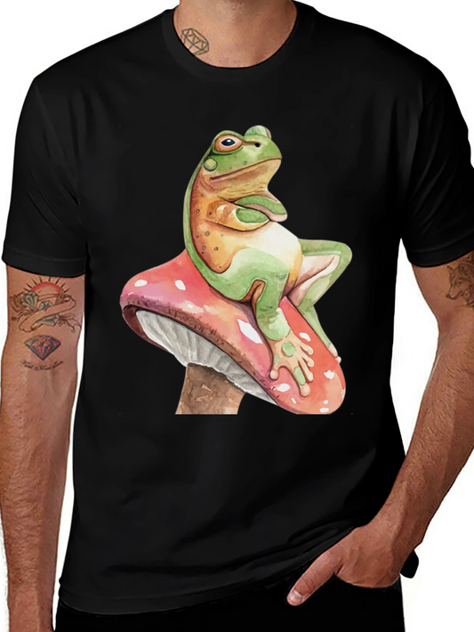 Frog on Mushroom T-Shirt - Relaxed Funny Graphic Tee