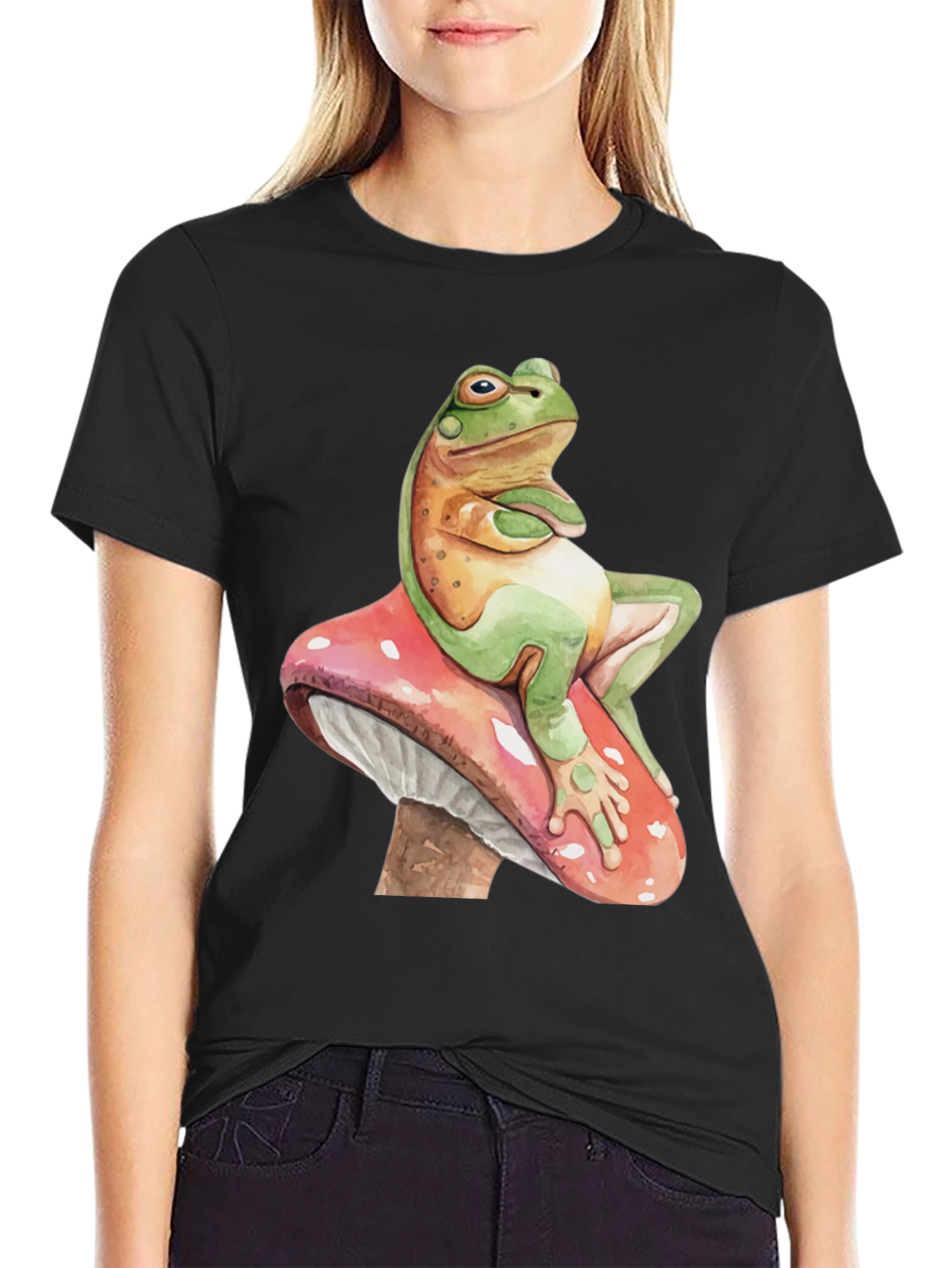 Frog on Mushroom T-Shirt - Relaxed Funny Graphic Tee