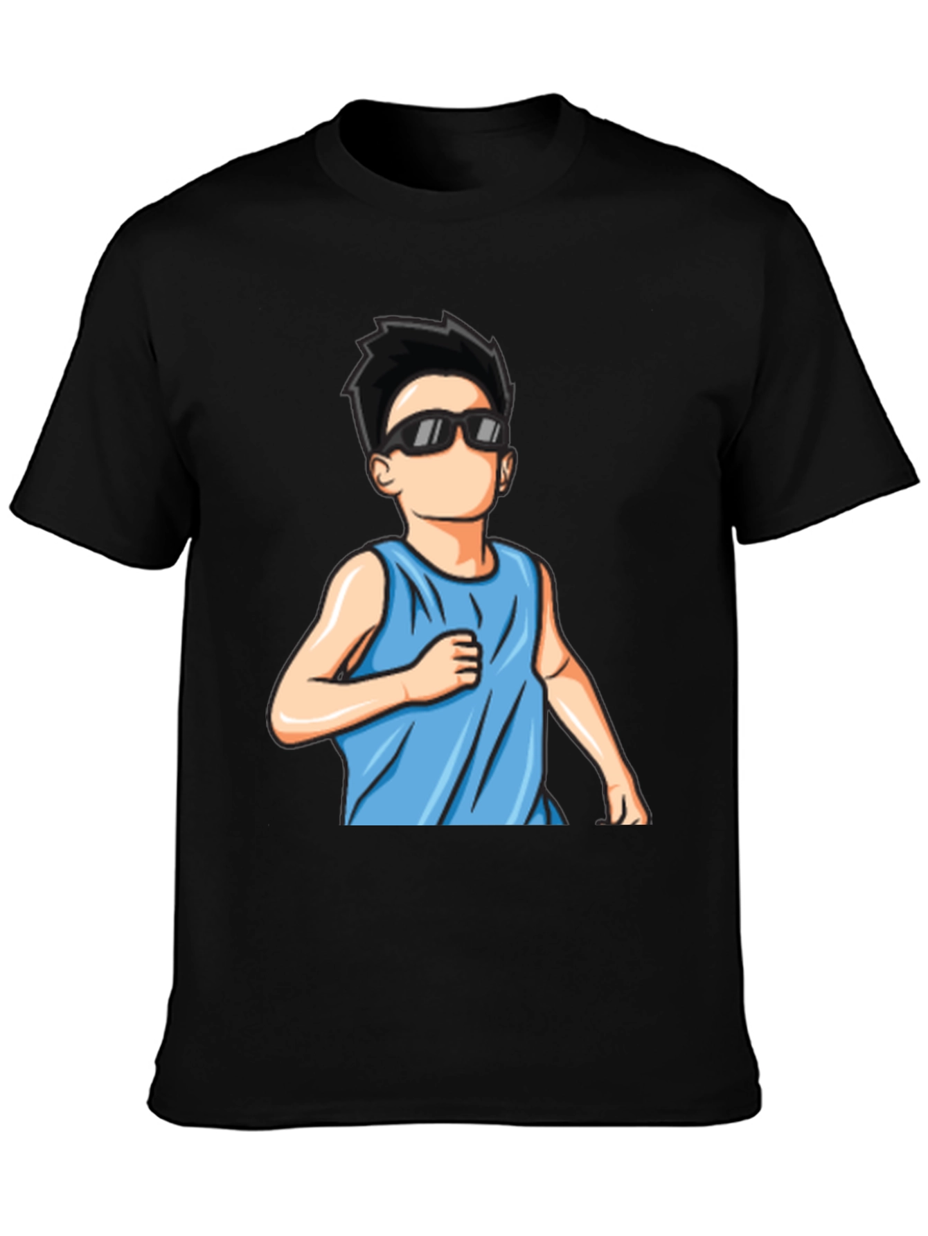 Cool Cartoon Boy Graphic Black T-Shirt