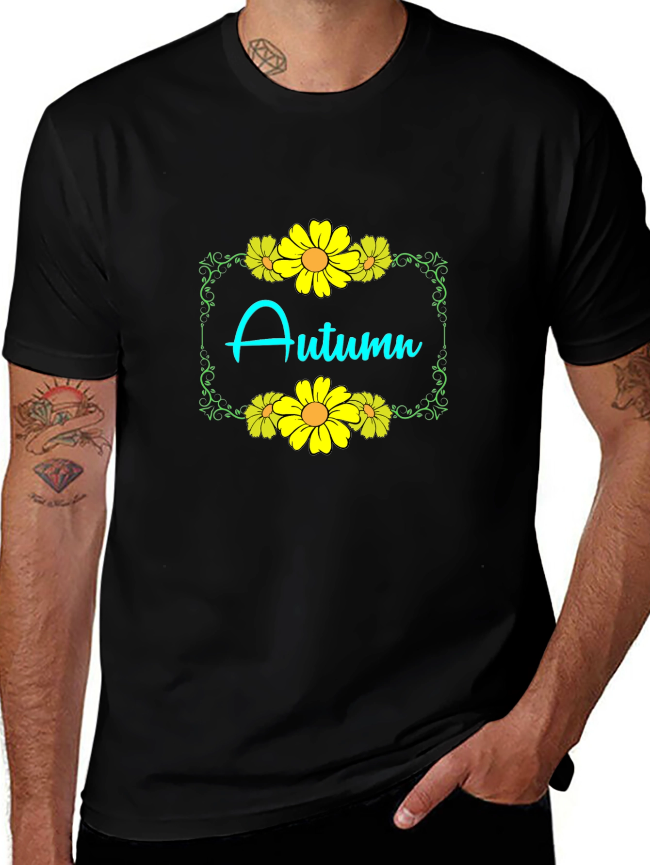 Autumn Floral Graphic Black T-Shirt