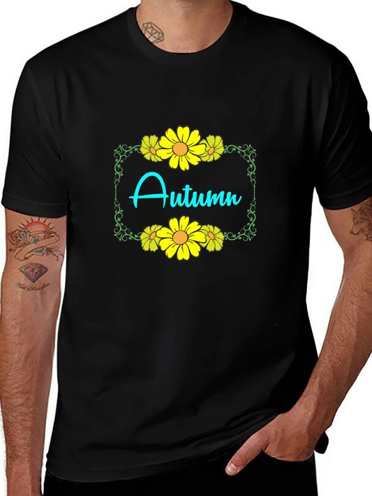 Autumn Floral Graphic Black T-Shirt