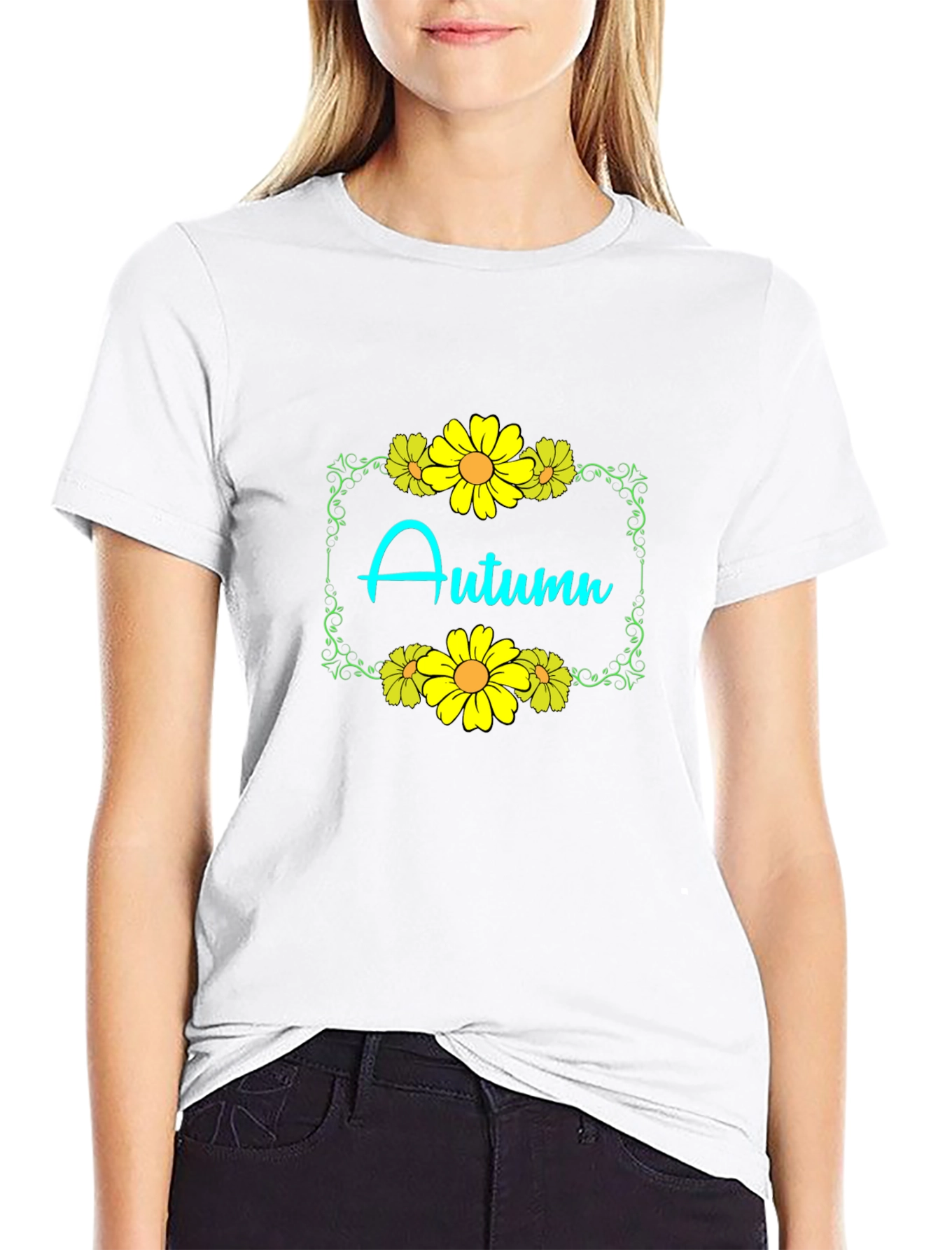 Autumn Floral Graphic Black T-Shirt