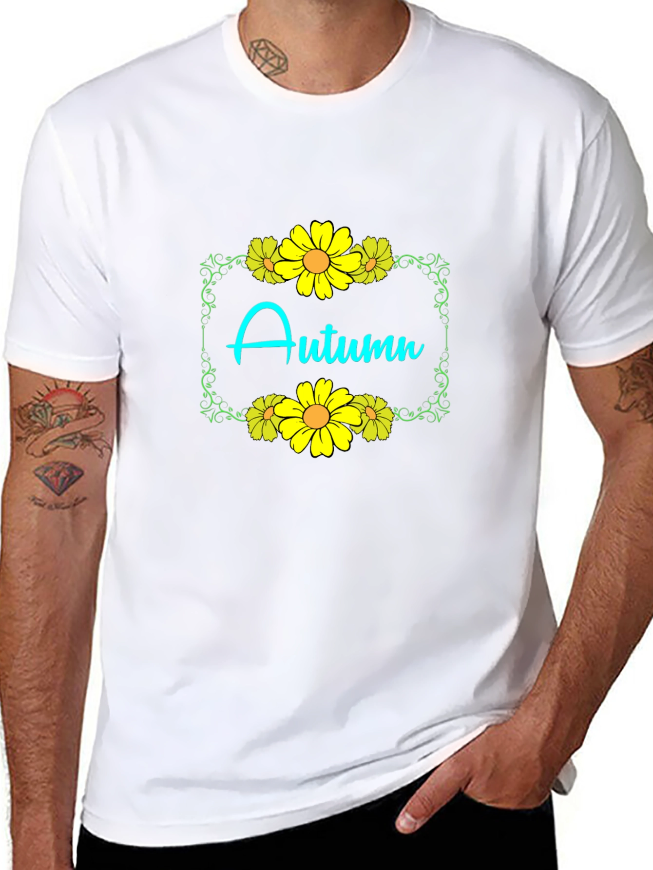 Autumn Floral Graphic Black T-Shirt