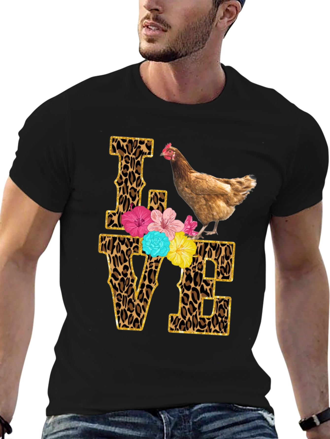 Chicken Love T-Shirt - Leopard Print