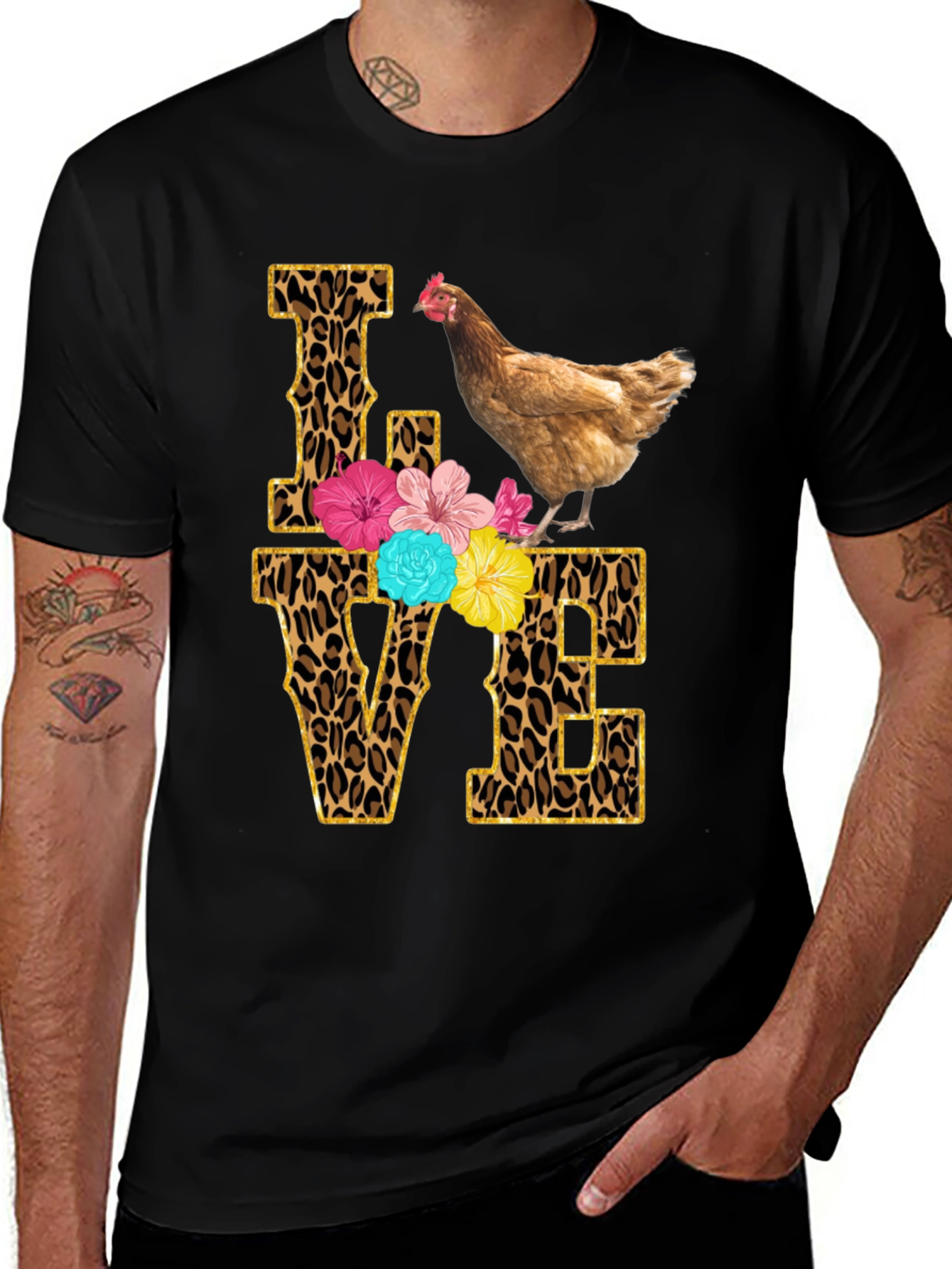 Chicken Love T-Shirt - Leopard Print