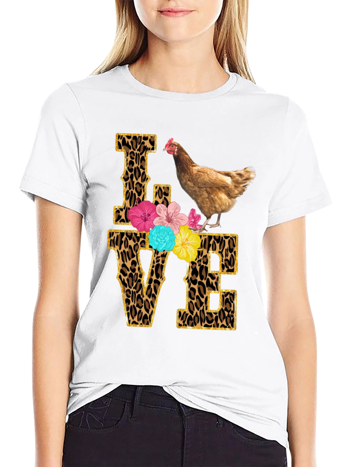 Chicken Love T-Shirt - Leopard Print
