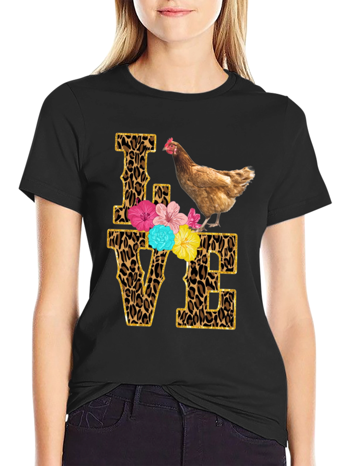 Chicken Love T-Shirt - Leopard Print