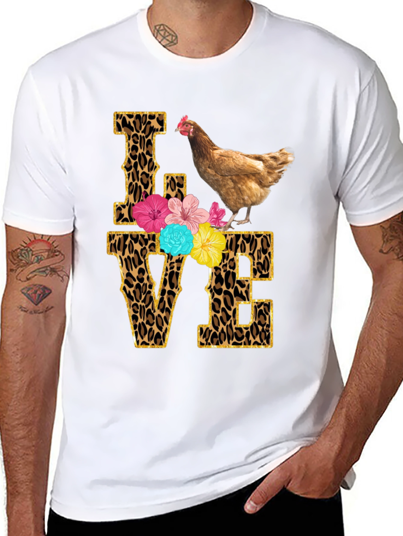 Chicken Love T-Shirt - Leopard Print