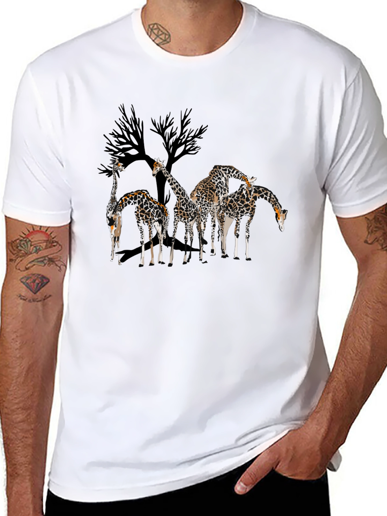 Giraffe Family Graphic Tee - Mens Black T-Shirt