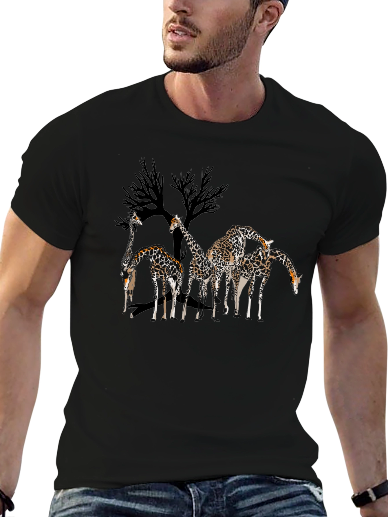 Giraffe Family Graphic Tee - Mens Black T-Shirt