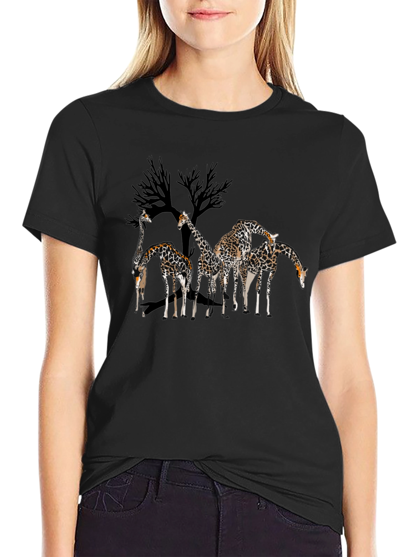 Giraffe Family Graphic Tee - Mens Black T-Shirt