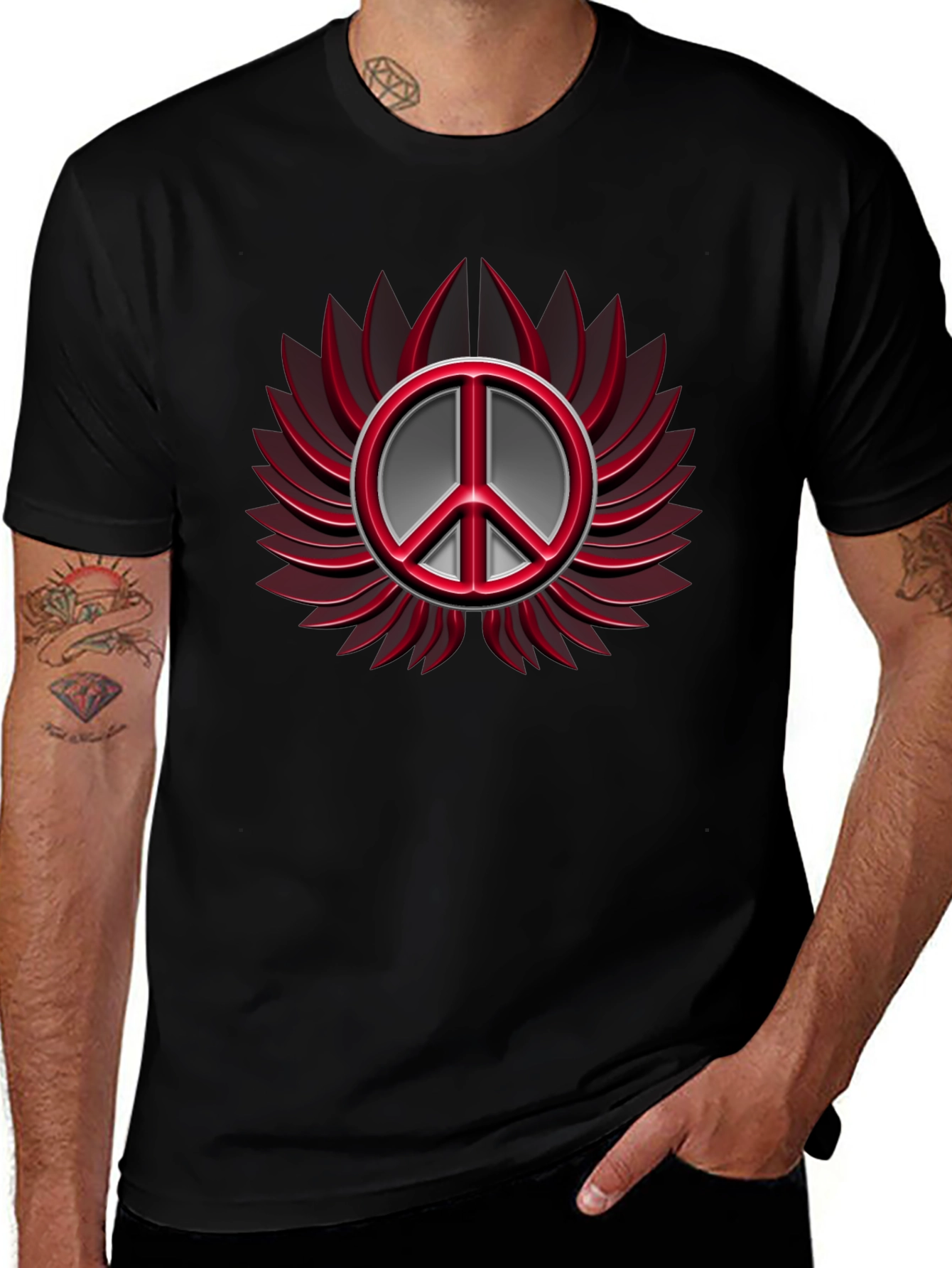 Peace Symbol Graphic T-Shirt - Black
