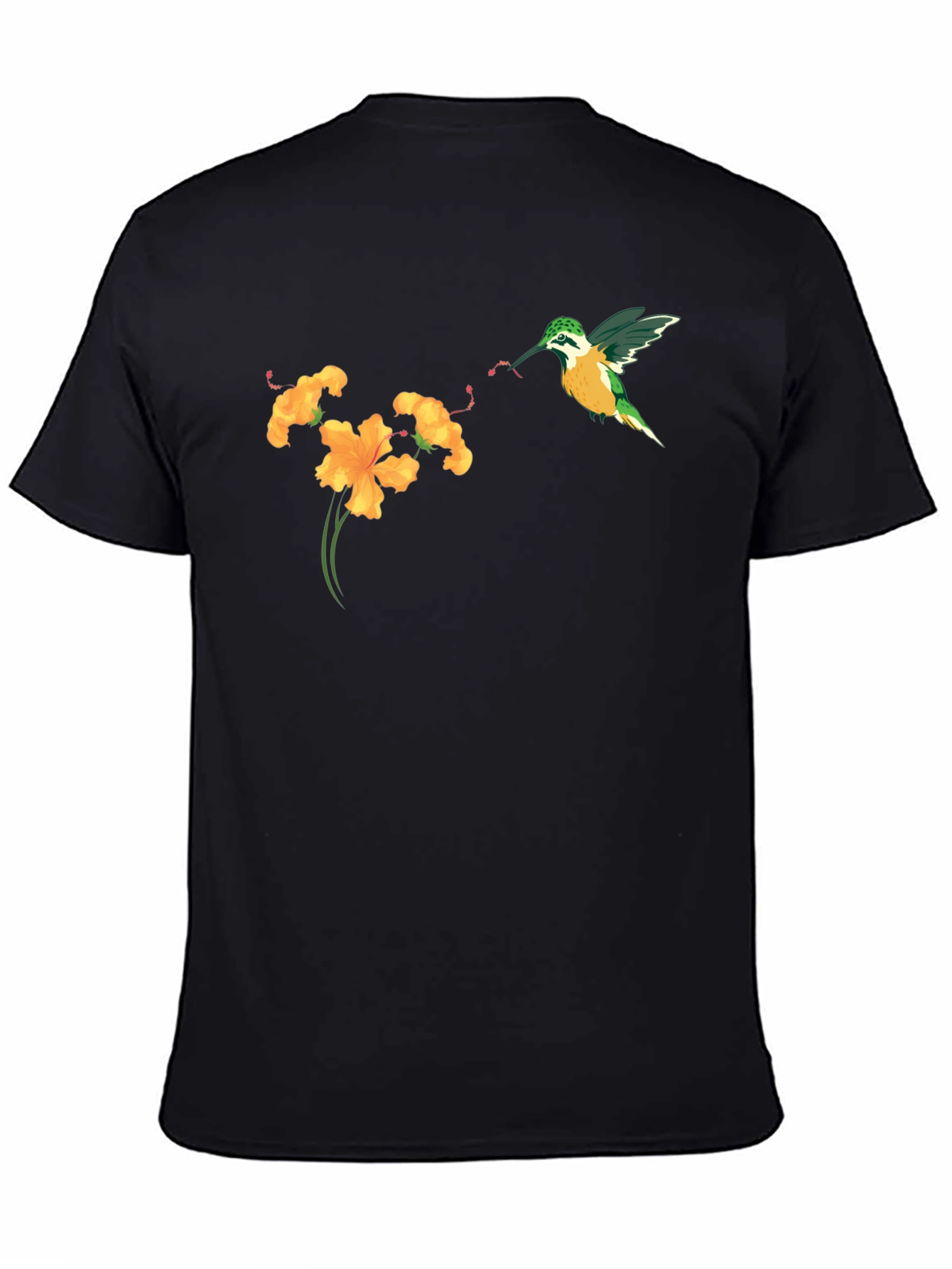 Hummingbird & Flower Graphic Tee - Black