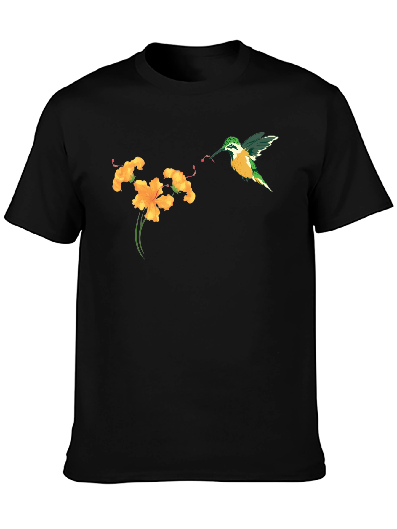 Hummingbird & Flower Graphic Tee - Black
