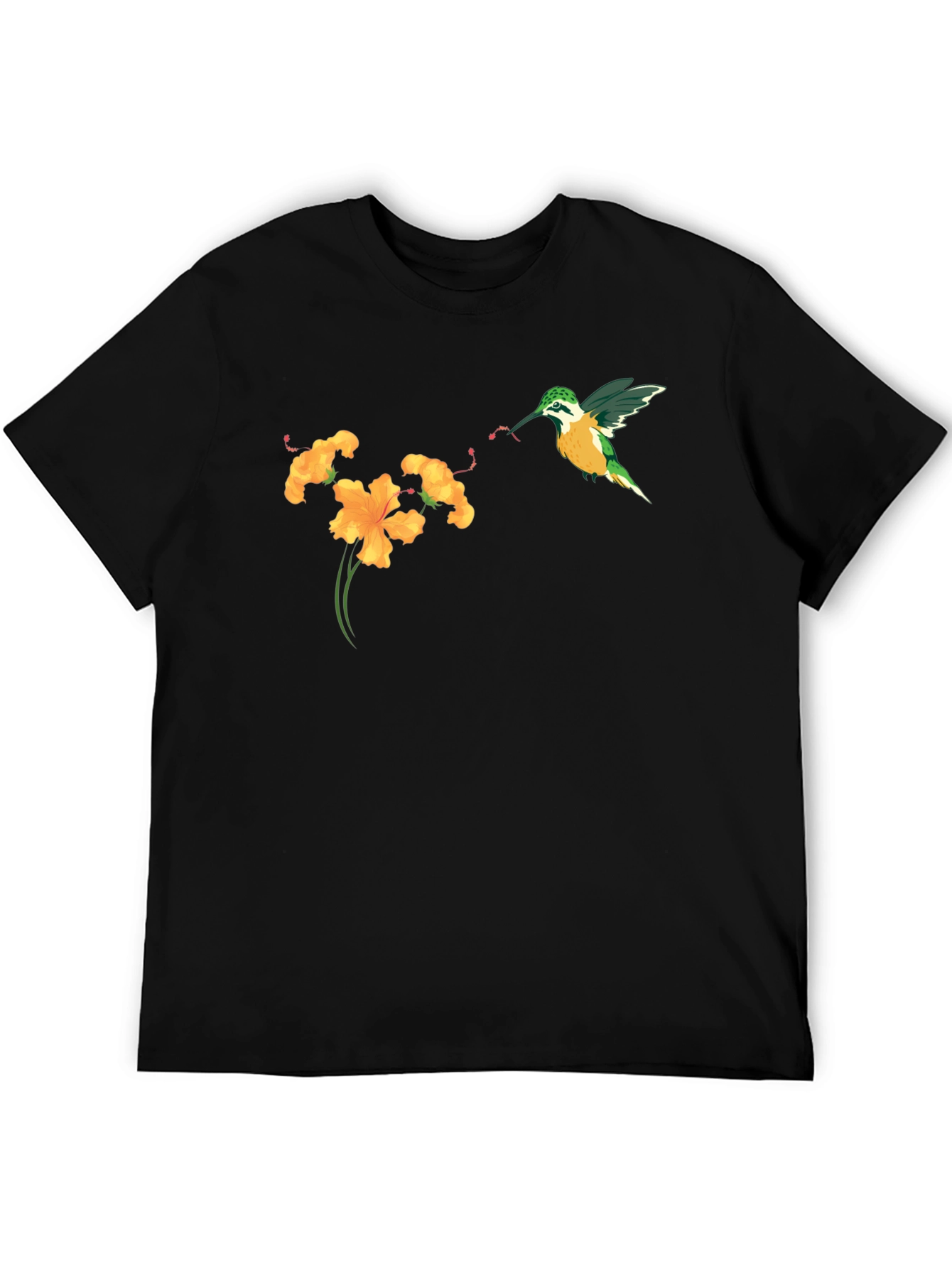Hummingbird & Flower Graphic Tee - Black