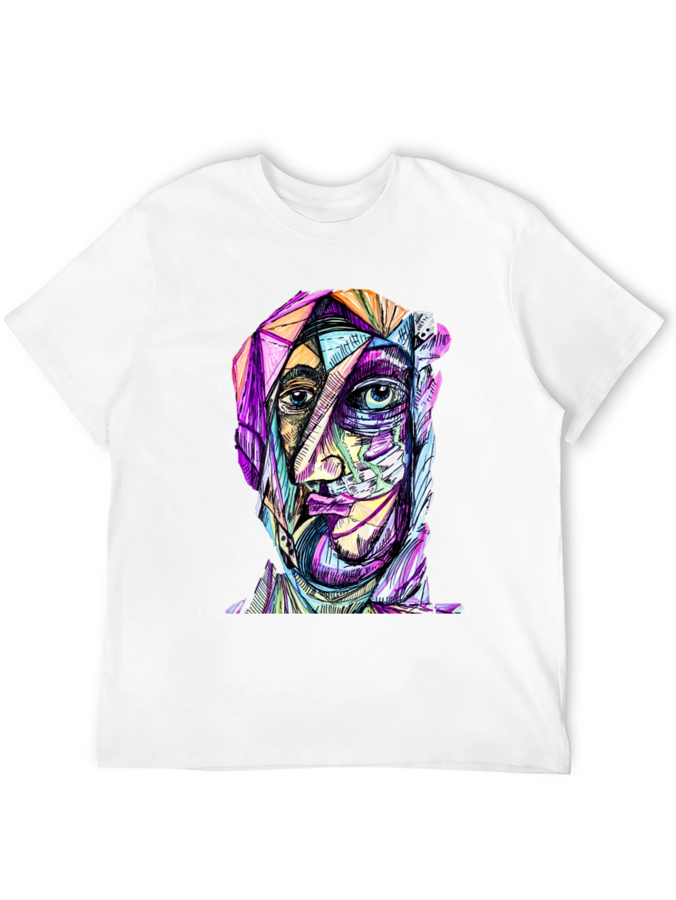 Abstract Face Graphic Print Black T-Shirt