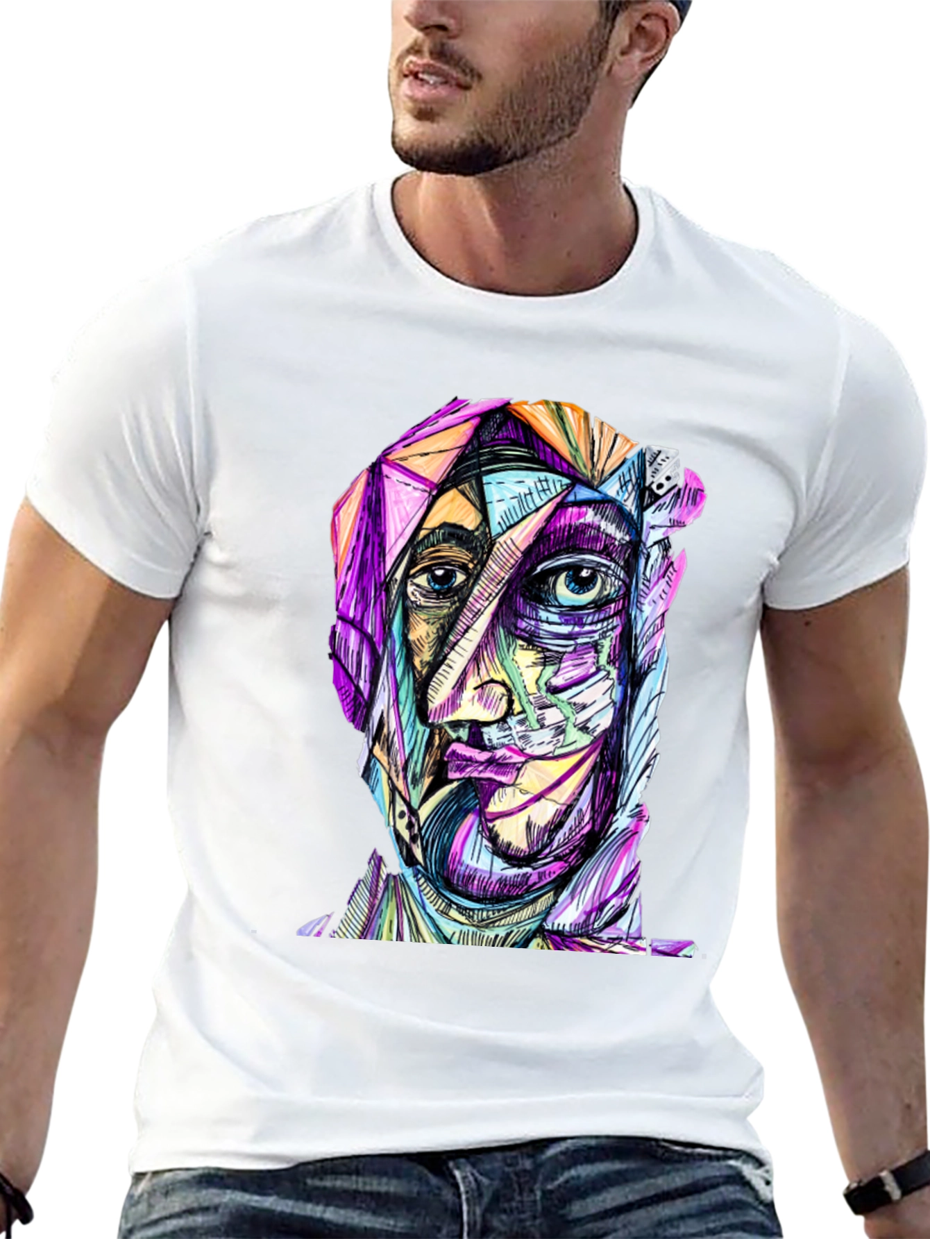 Abstract Face Graphic Print Black T-Shirt