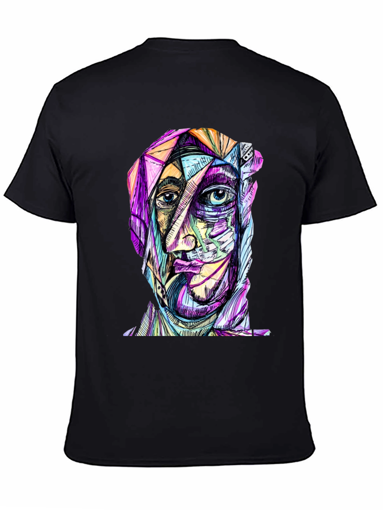 Abstract Face Graphic Print Black T-Shirt