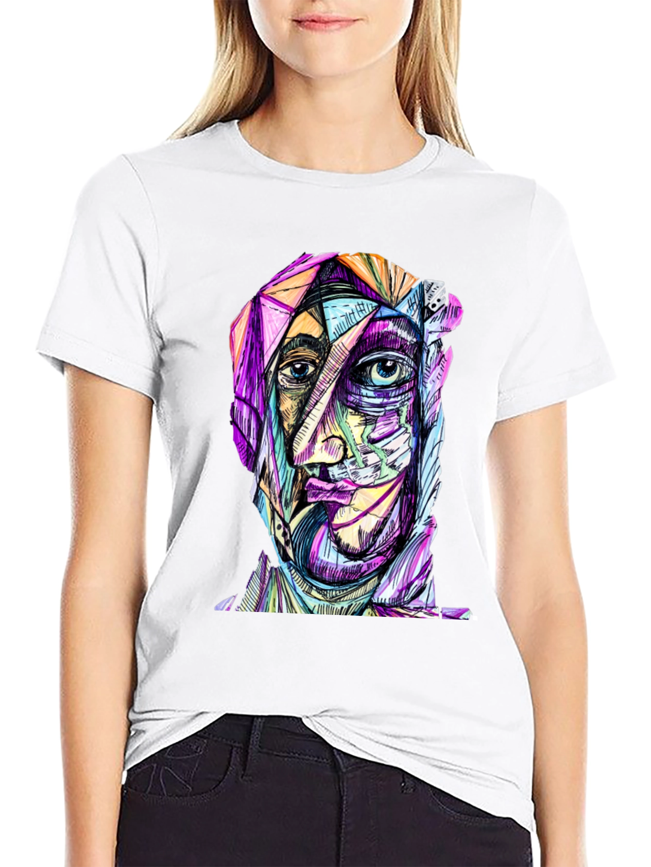 Abstract Face Graphic Print Black T-Shirt