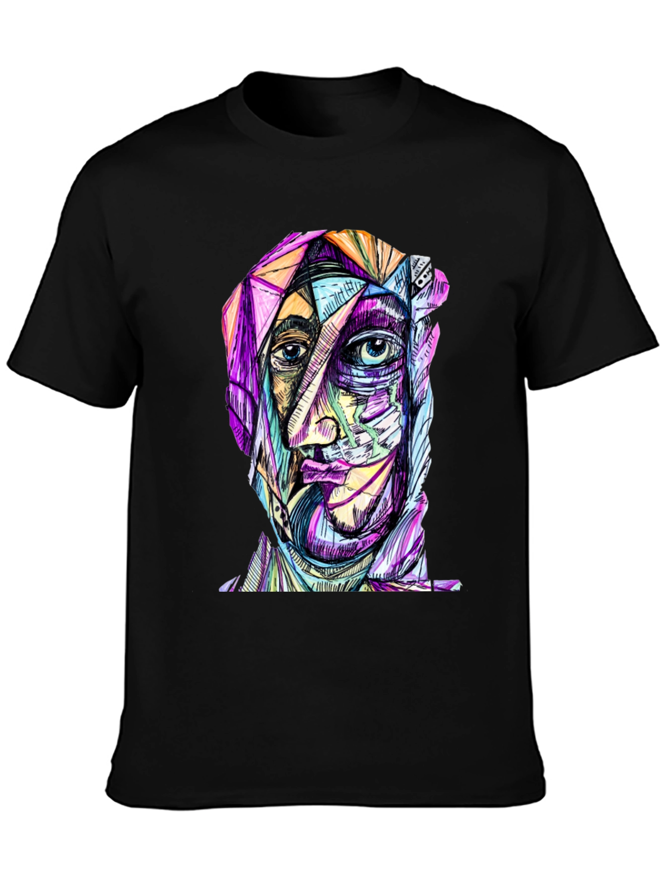 Abstract Face Graphic Print Black T-Shirt