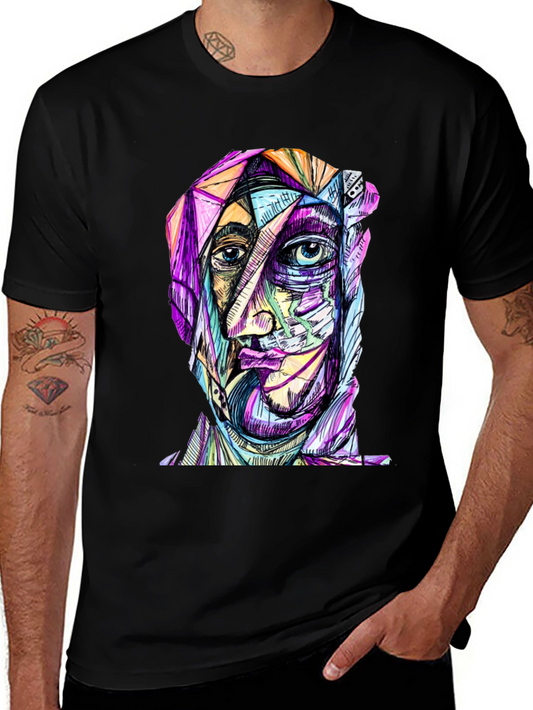 Abstract Face Graphic Print Black T-Shirt