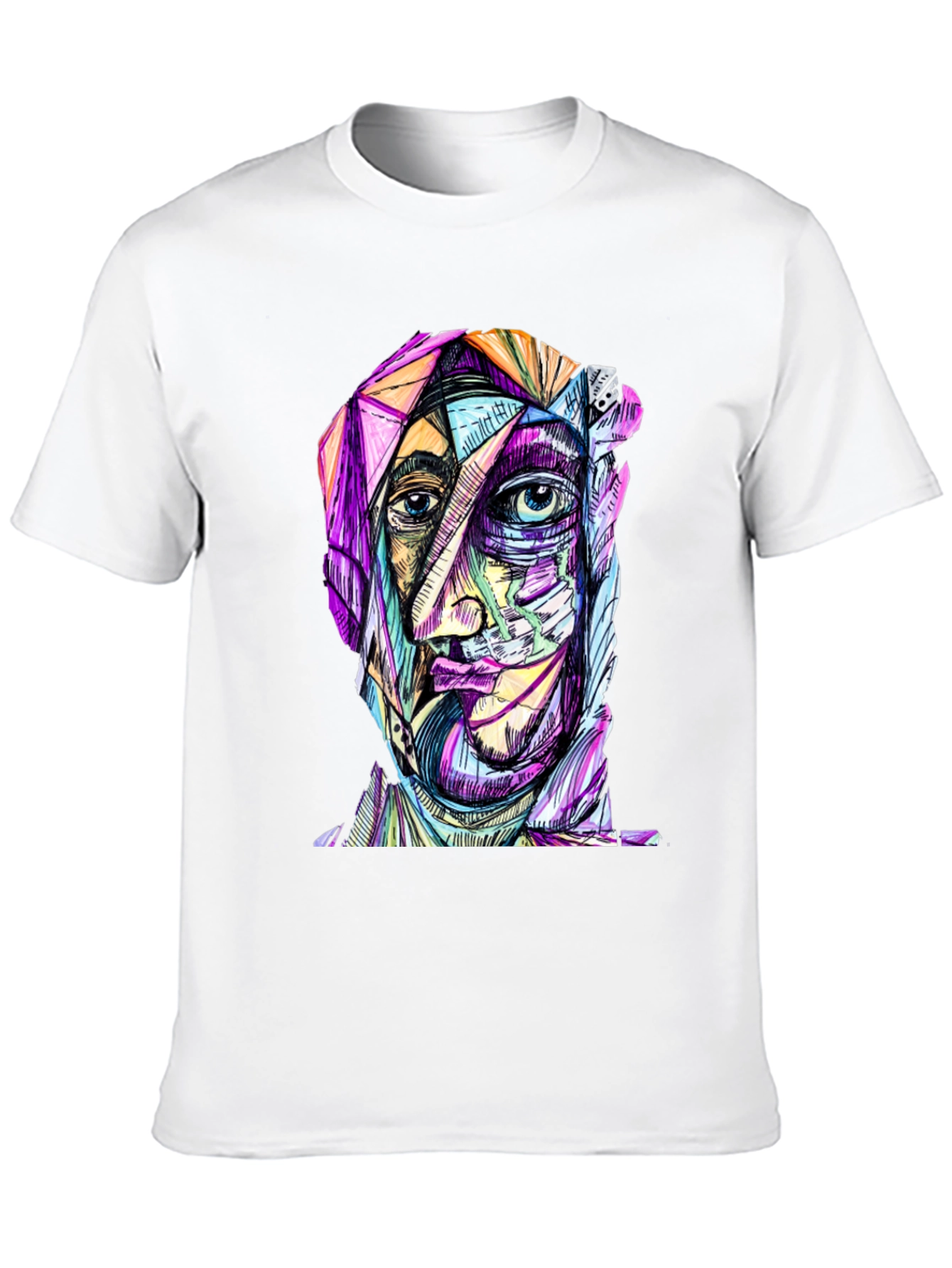 Abstract Face Graphic Print Black T-Shirt