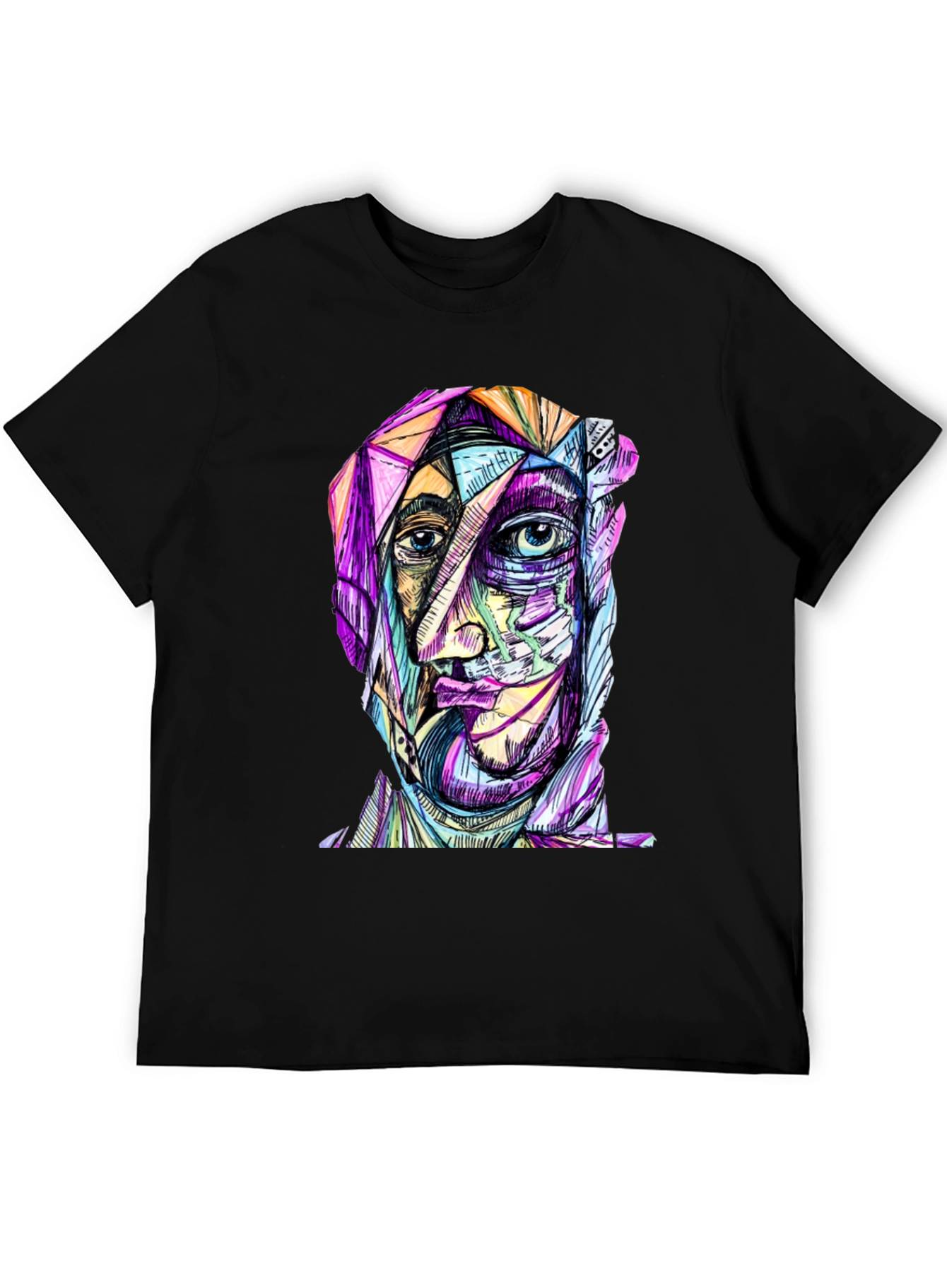 Abstract Face Graphic Print Black T-Shirt