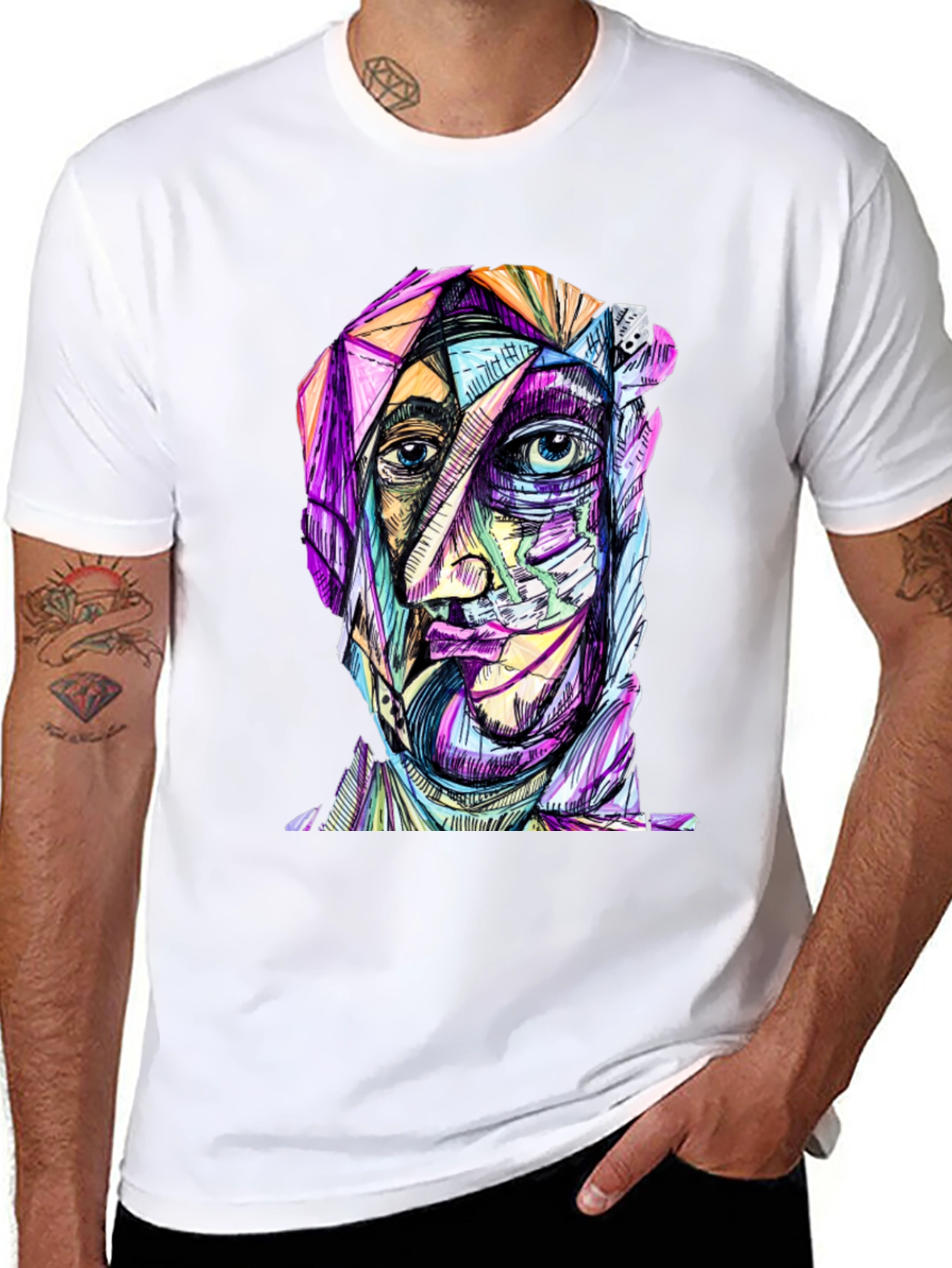 Abstract Face Graphic Print Black T-Shirt