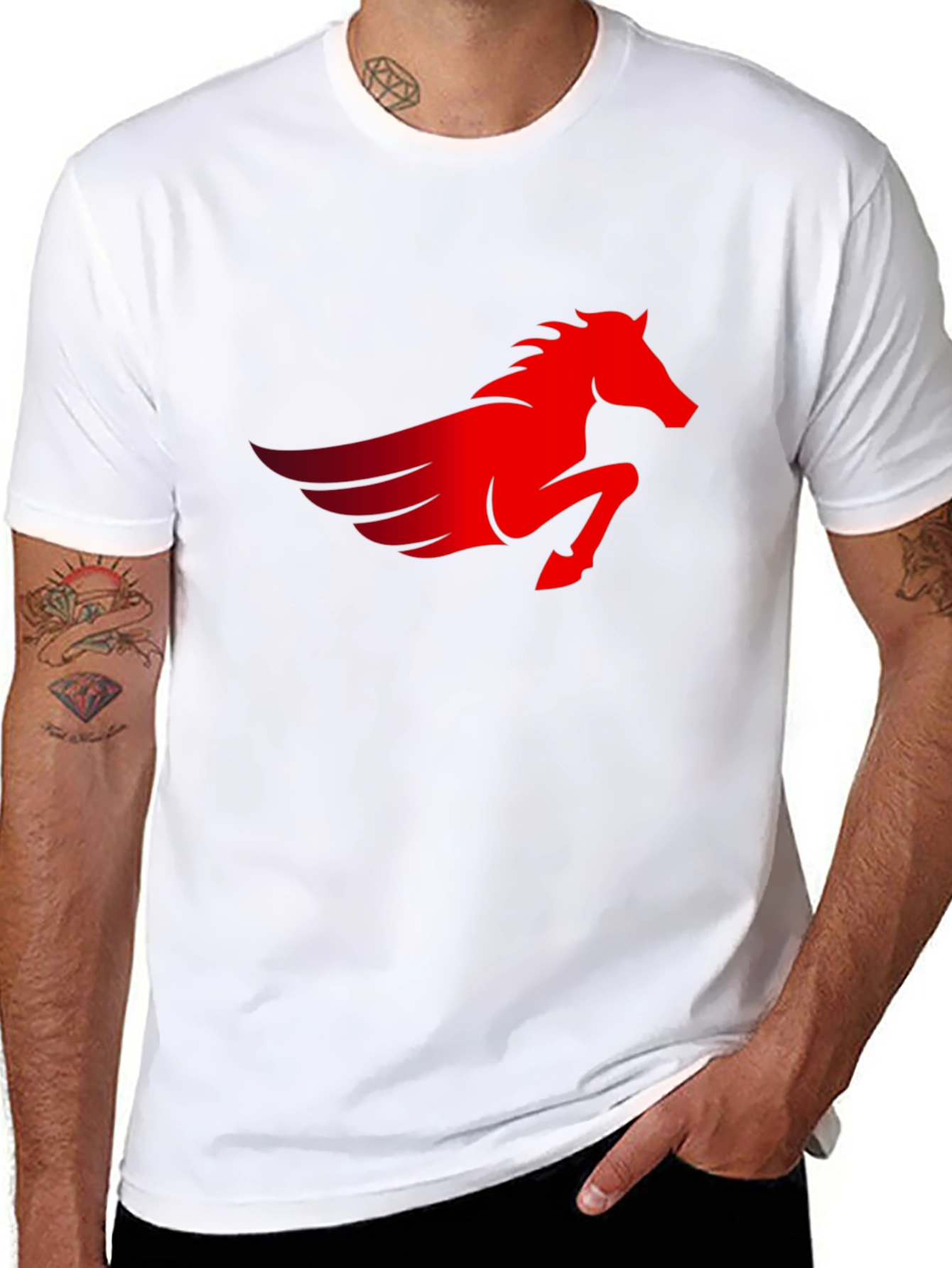 Mens Black T-Shirt with Red Pegasus Graphic