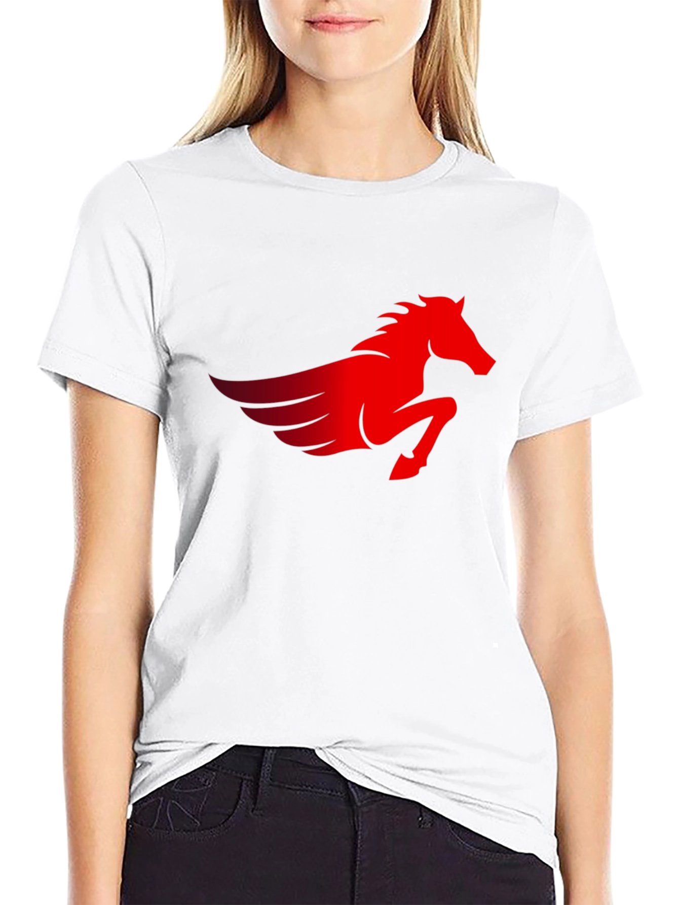 Mens Black T-Shirt with Red Pegasus Graphic