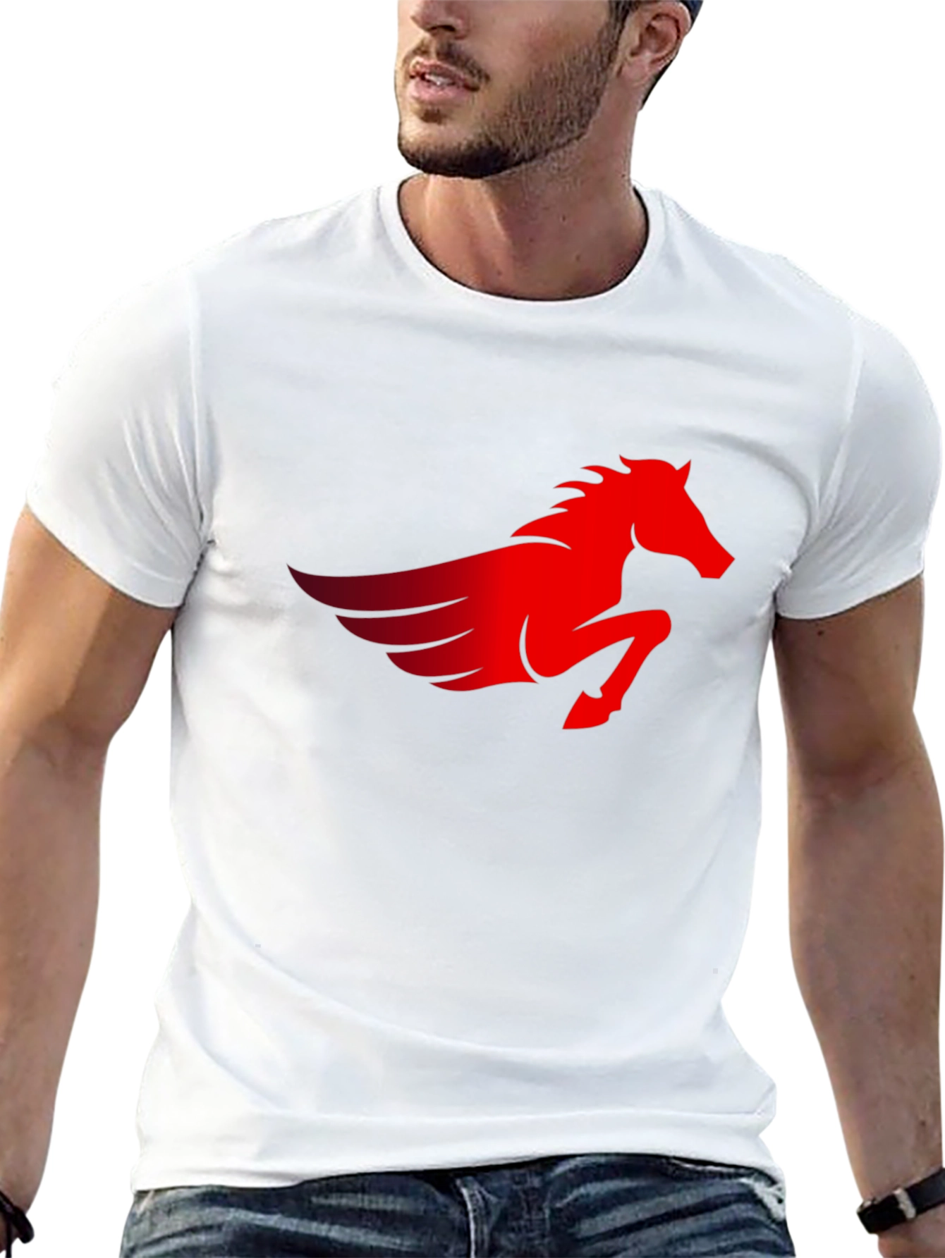 Mens Black T-Shirt with Red Pegasus Graphic