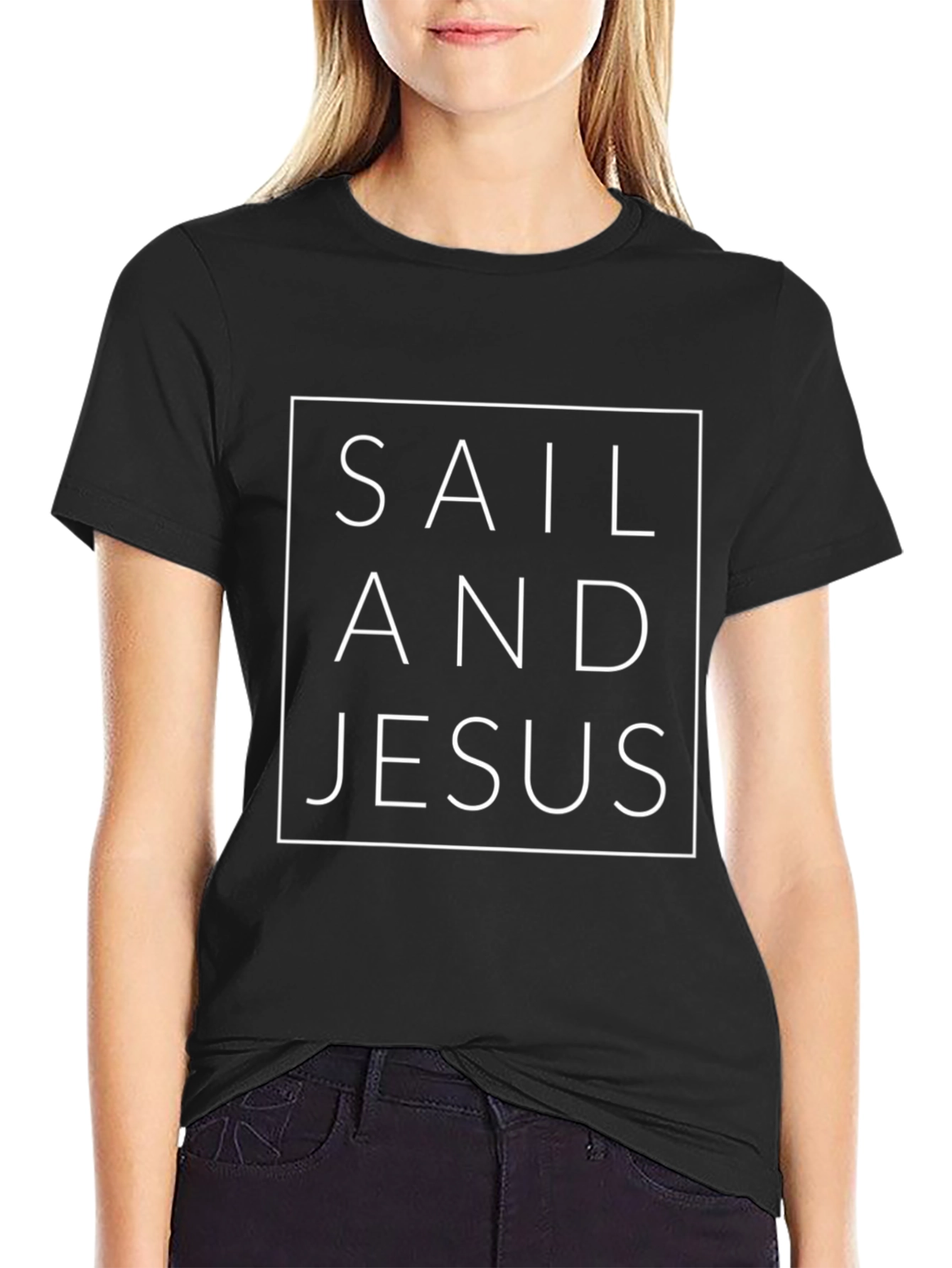Sail and Jesus Graphic T-Shirt - Black Cotton Tee