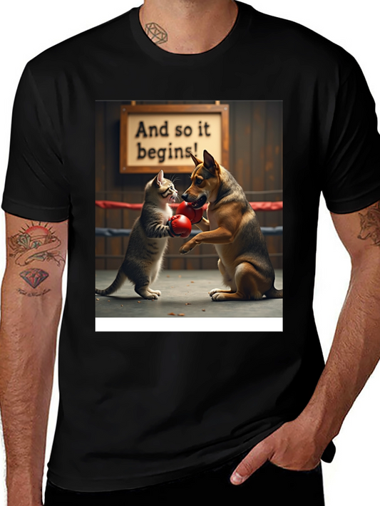 Cat vs Dog Boxing Match T-Shirt - Funny Animal Tee