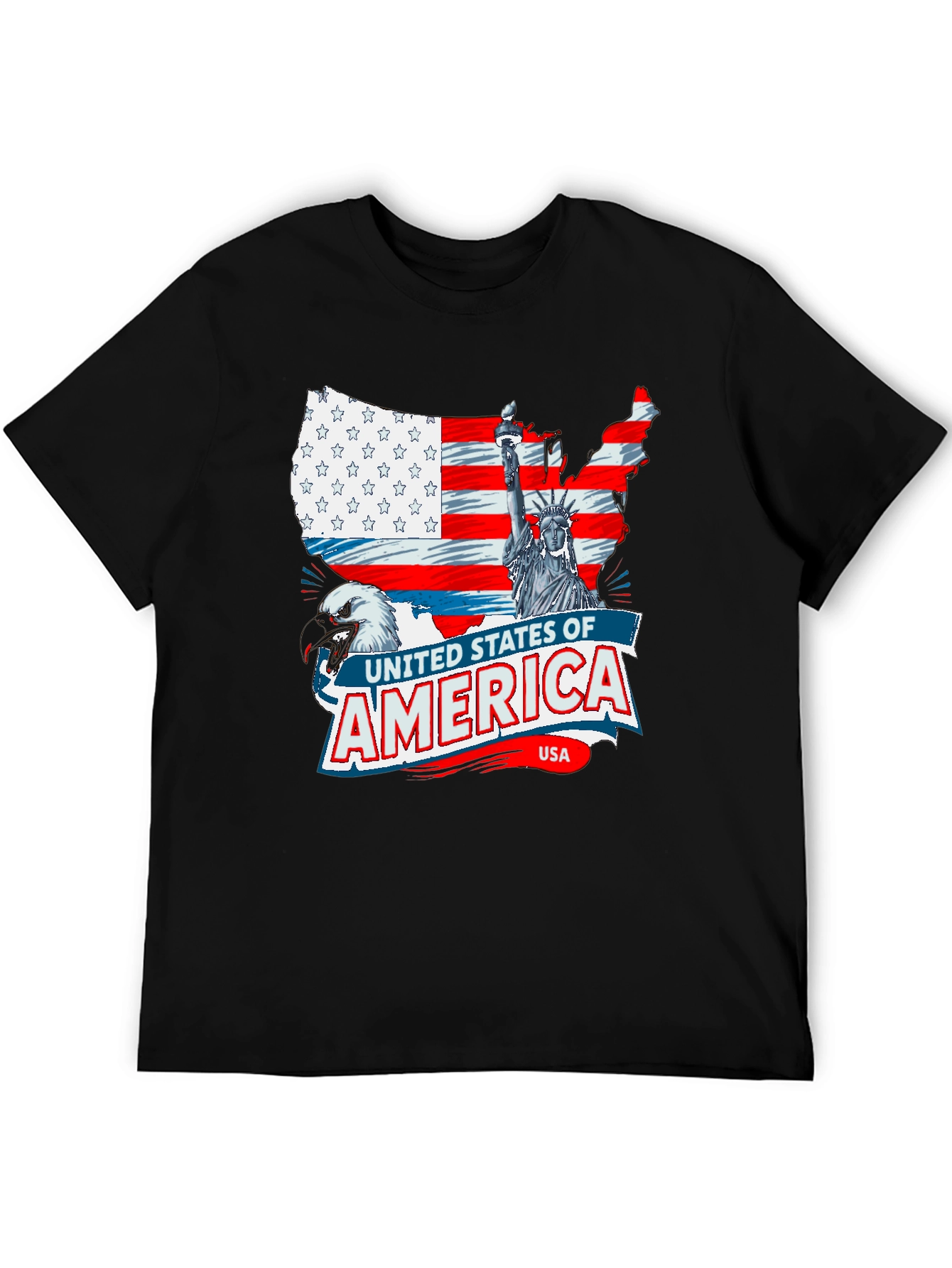 USA Flag Eagle Statue of Liberty Graphic T-Shirt