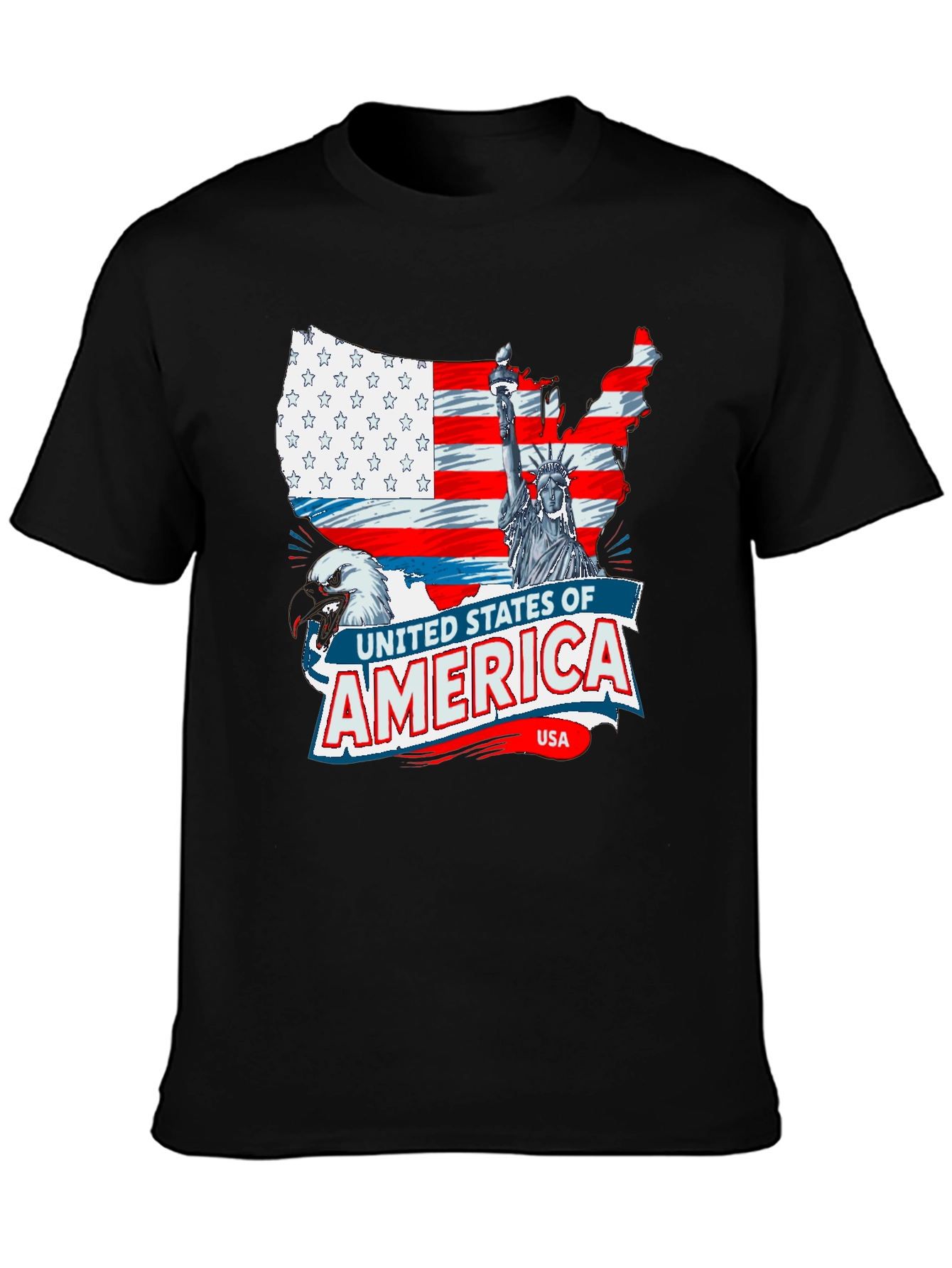 USA Flag Eagle Statue of Liberty Graphic T-Shirt
