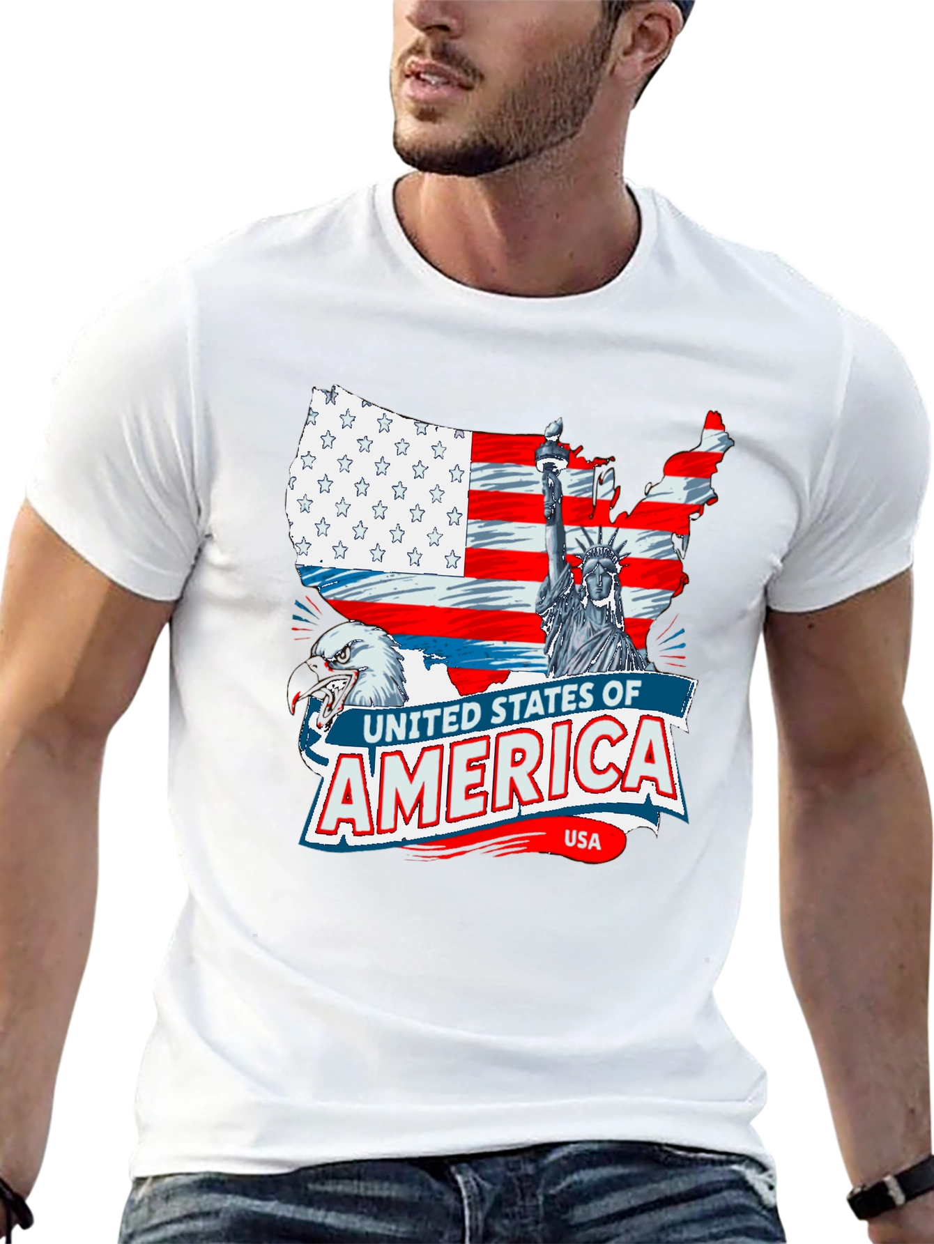 USA Flag Eagle Statue of Liberty Graphic T-Shirt