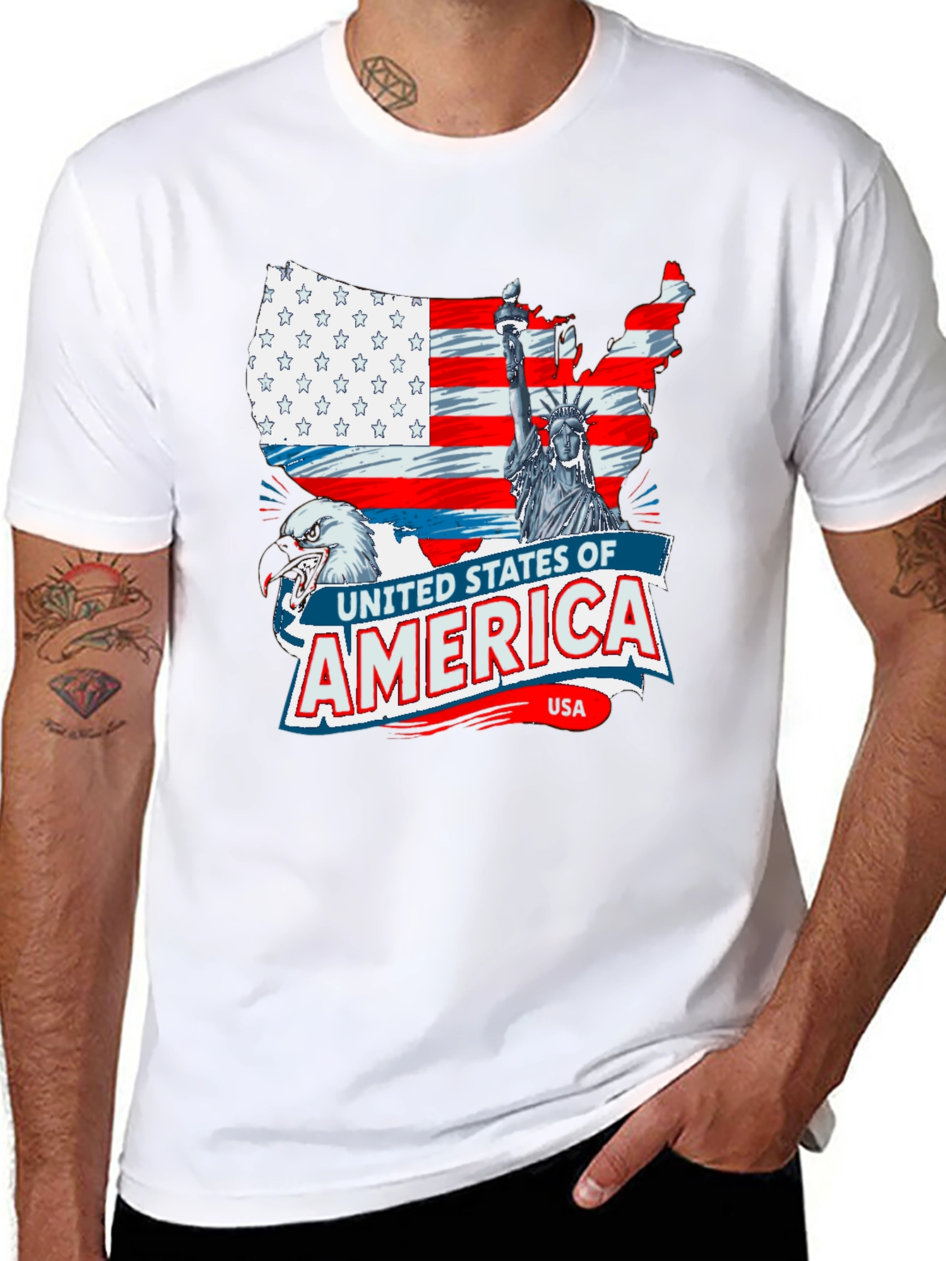 USA Flag Eagle Statue of Liberty Graphic T-Shirt