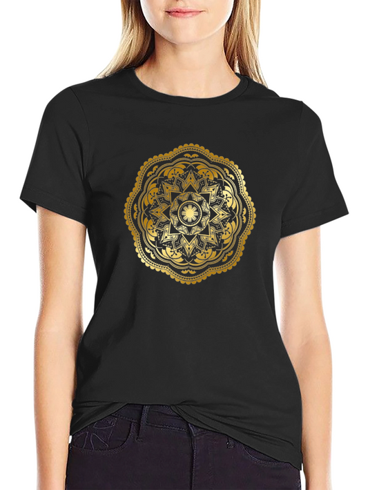Gold Mandala Graphic Black T-Shirt